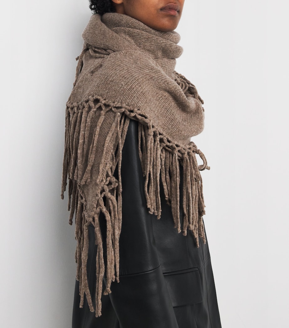 Virgin Wool Fringed Shawl BROWN Image 3