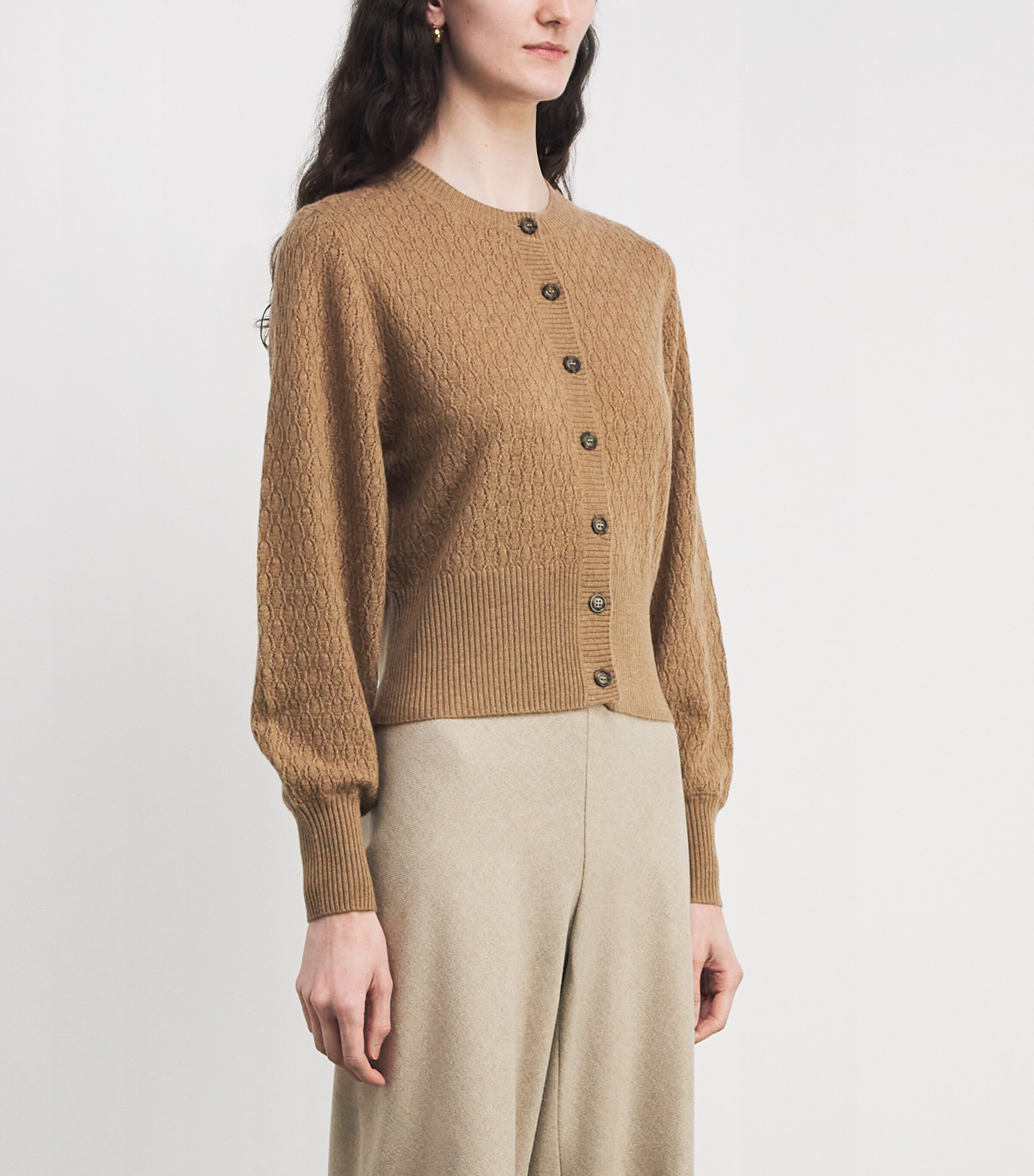Le Kasha Womens Organic Cashmere Cardigan Camel Image 4
