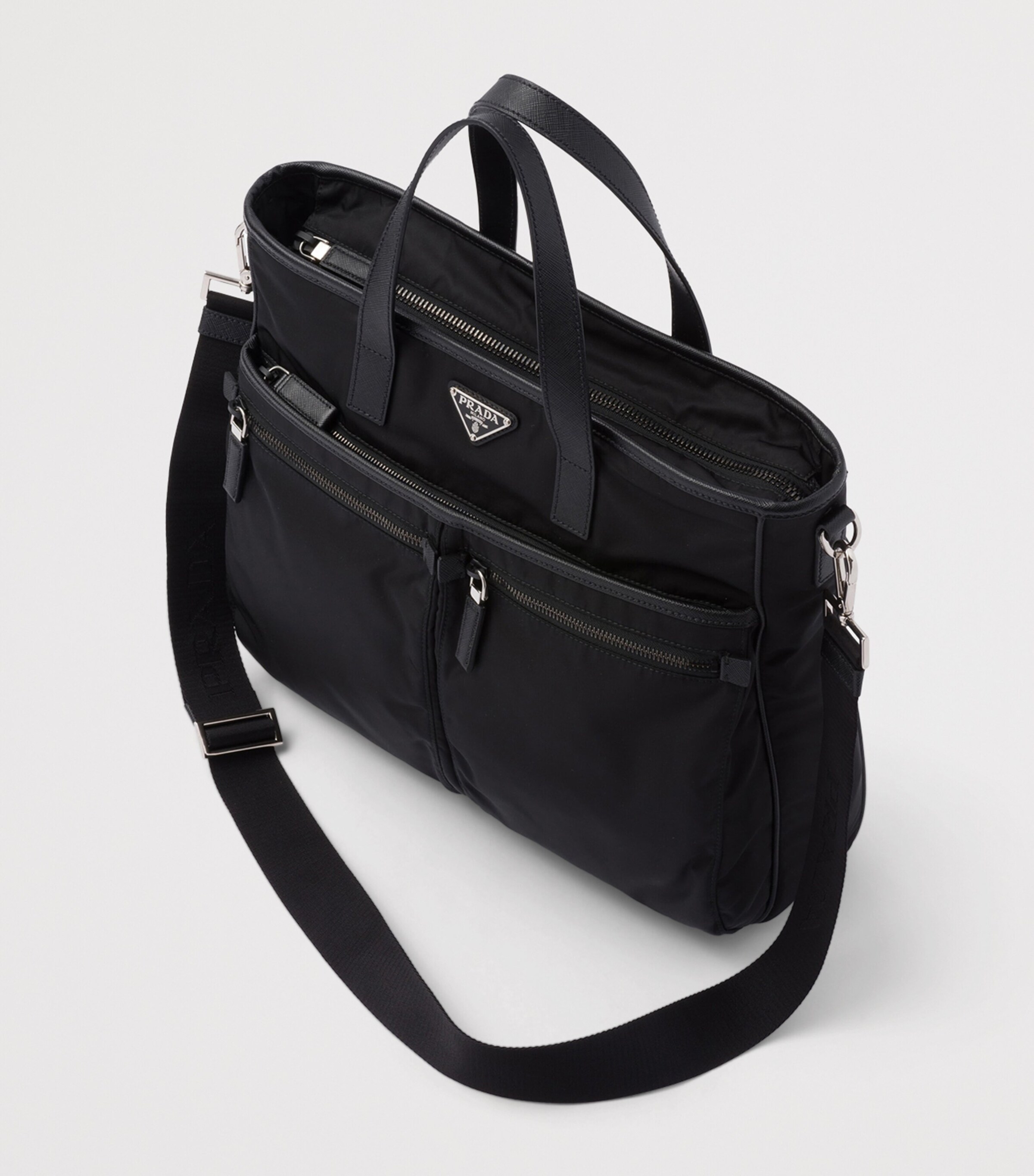 Prada Re-Nylon and Saffiano Leather Tote Bag Black Image 4