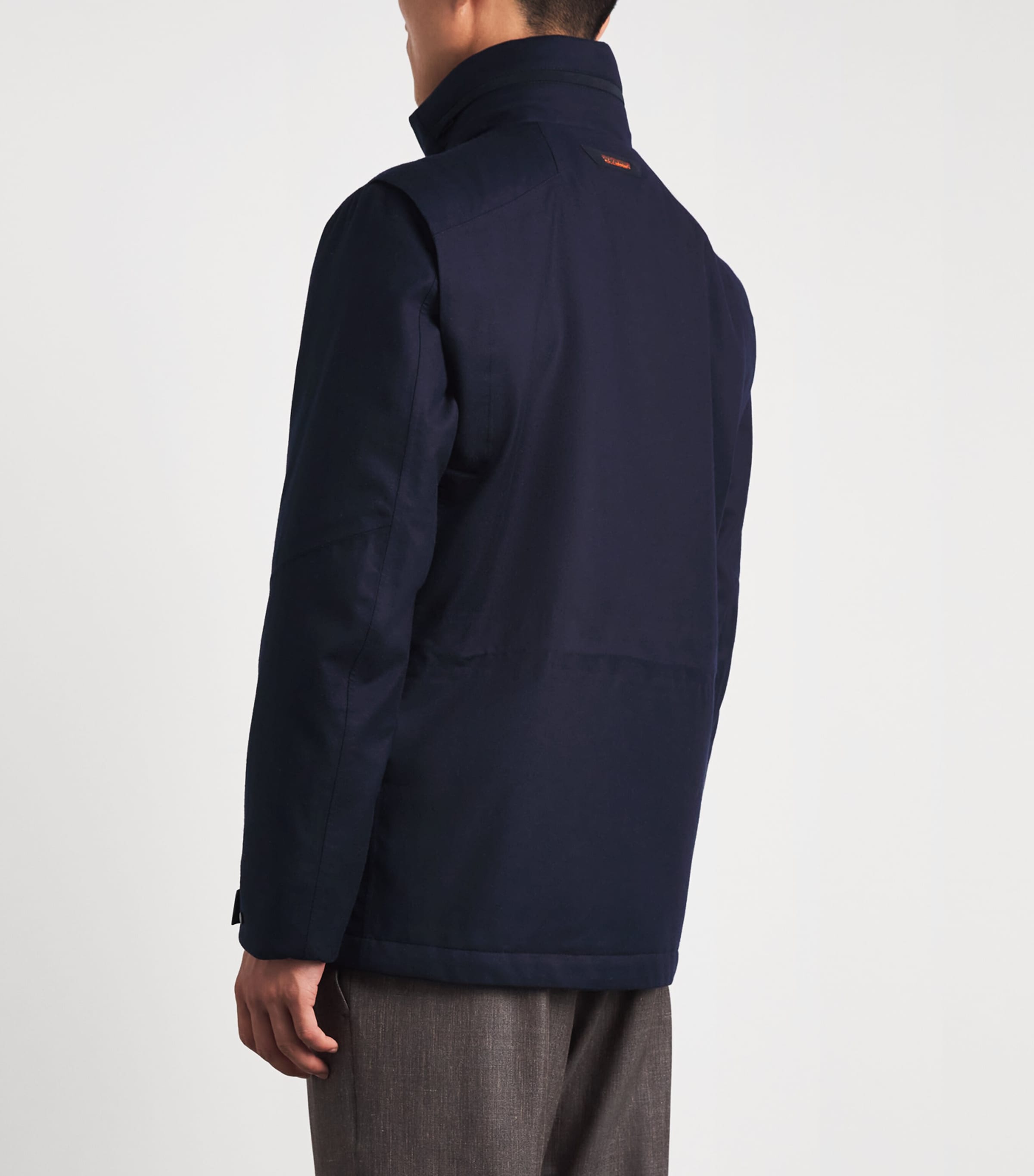 Sease Mens Laminated Virgin Wool-Cashmere Field Jacket Navy Blue Image 5