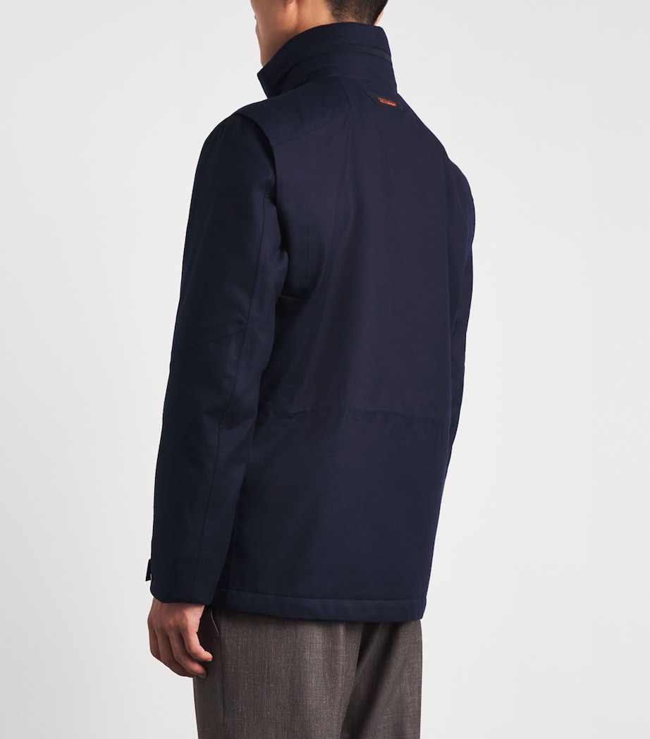 Sease Mens Laminated Virgin Wool-Cashmere Field Jacket Navy Blue Image 5