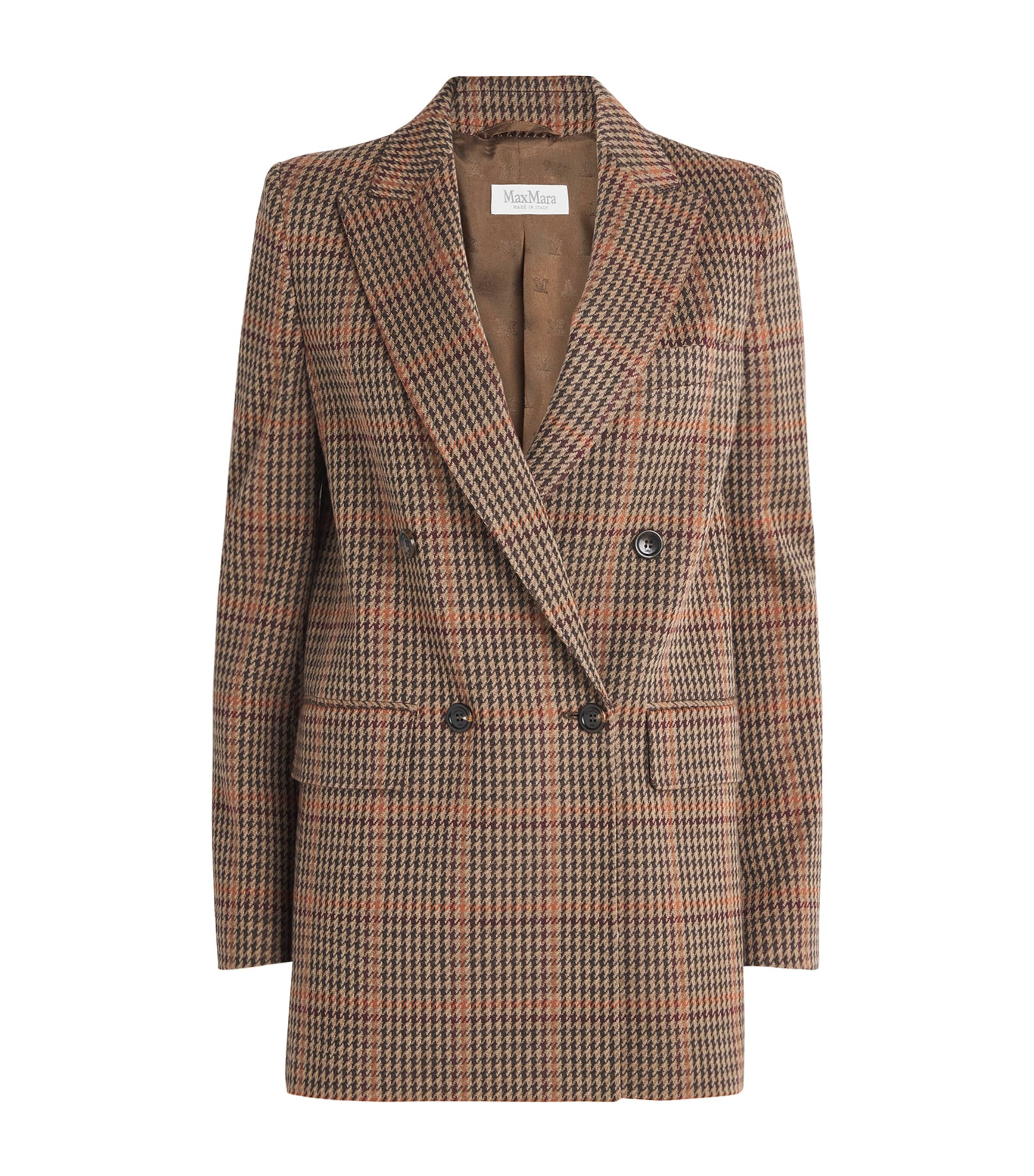 Max Mara Guelfo Checked Wool And Cotton Blazer In Brown