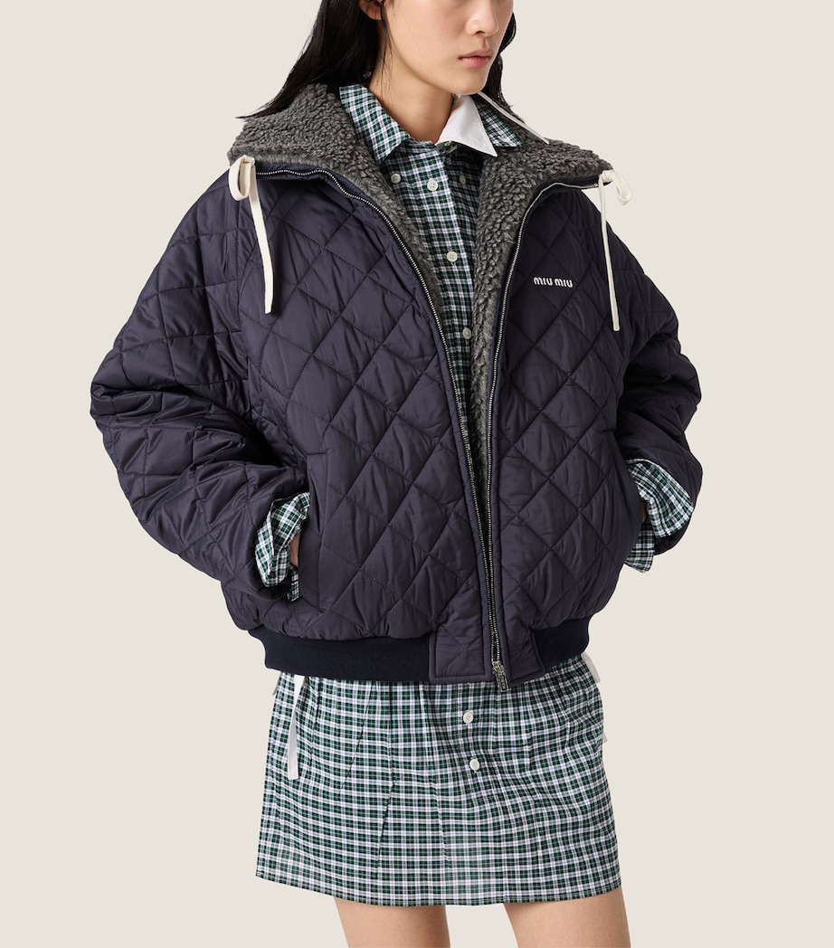 Miu Miu Womens Down Technical Ponge Quilted Jacket Blue Image 4