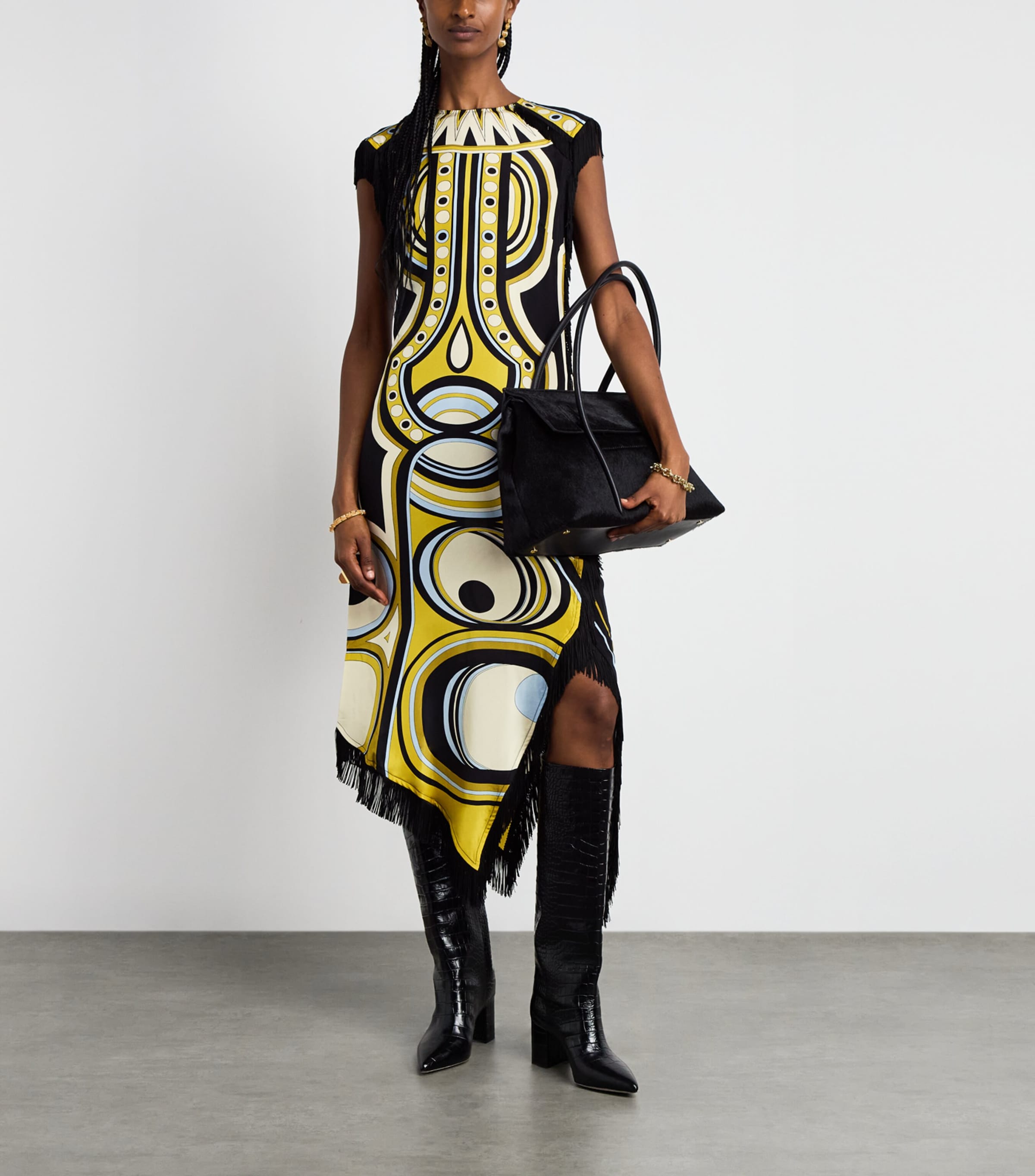 La Doublej Womens Silk Fringe-Trim Printed Midi Dress Sanctuary Plcee Image 2