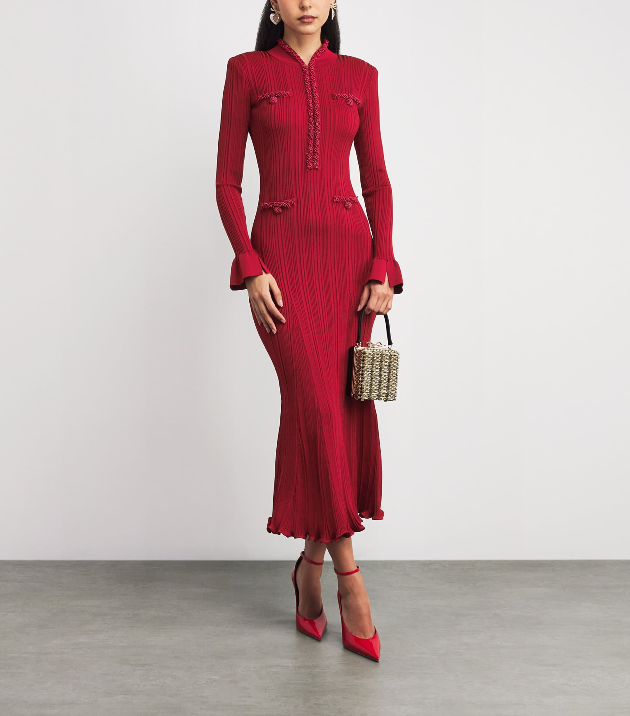 Knitted Embellished Maxi Dress RED Image 2