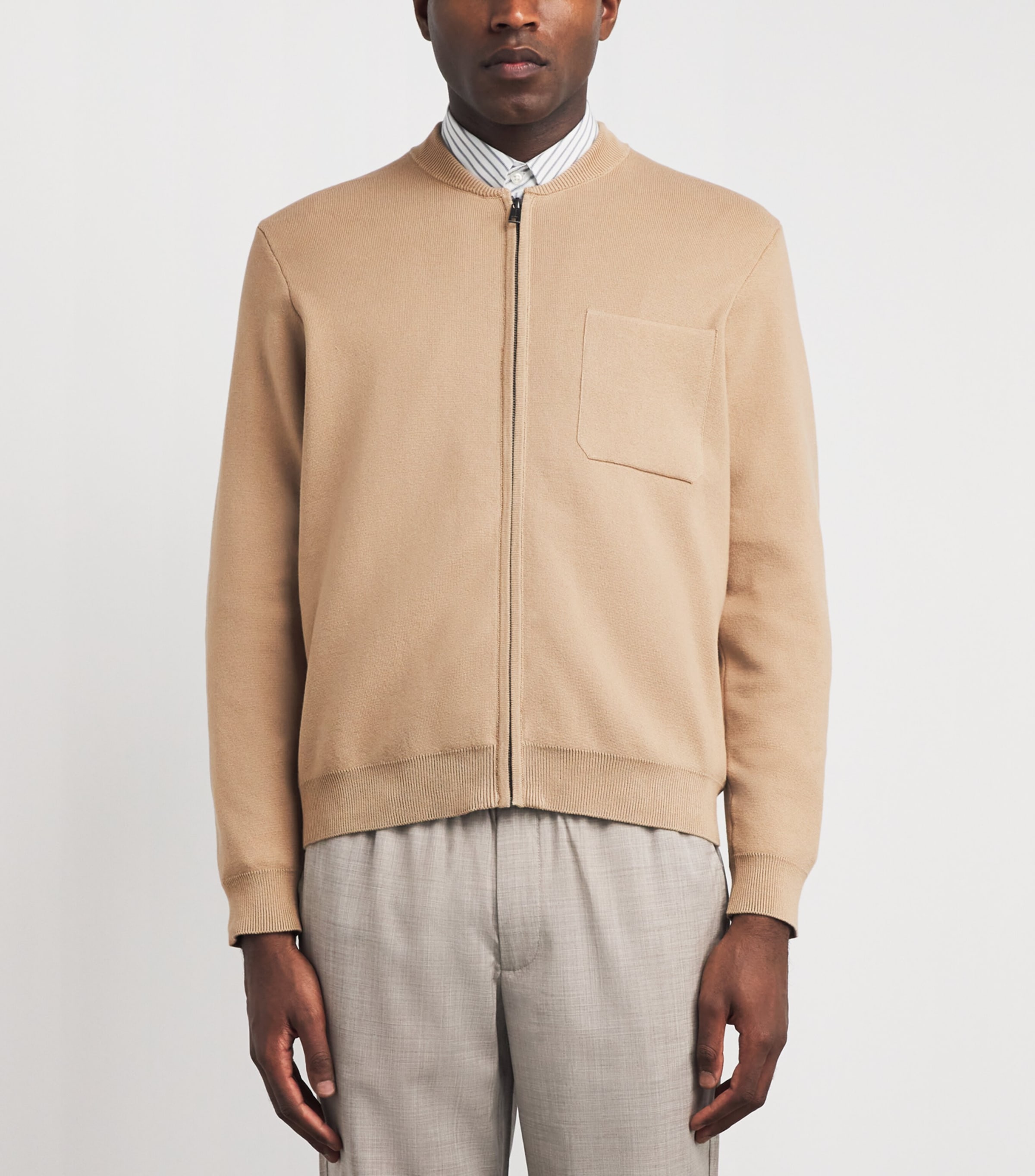 Falke Mens Organic Cotton Zip-Up Sweater Seasame Image 4