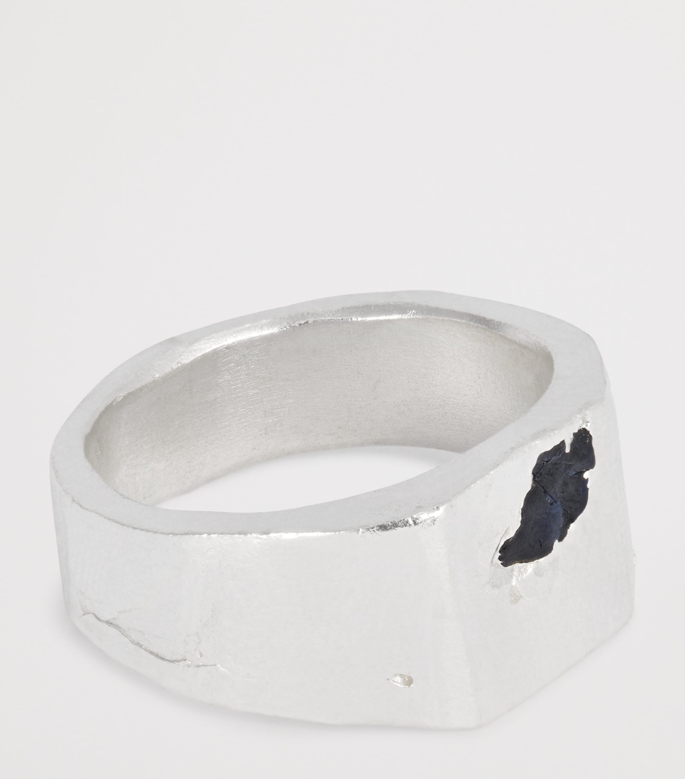 Sterling Silver and Sapphire Square Signet Ring BLUE Image 4