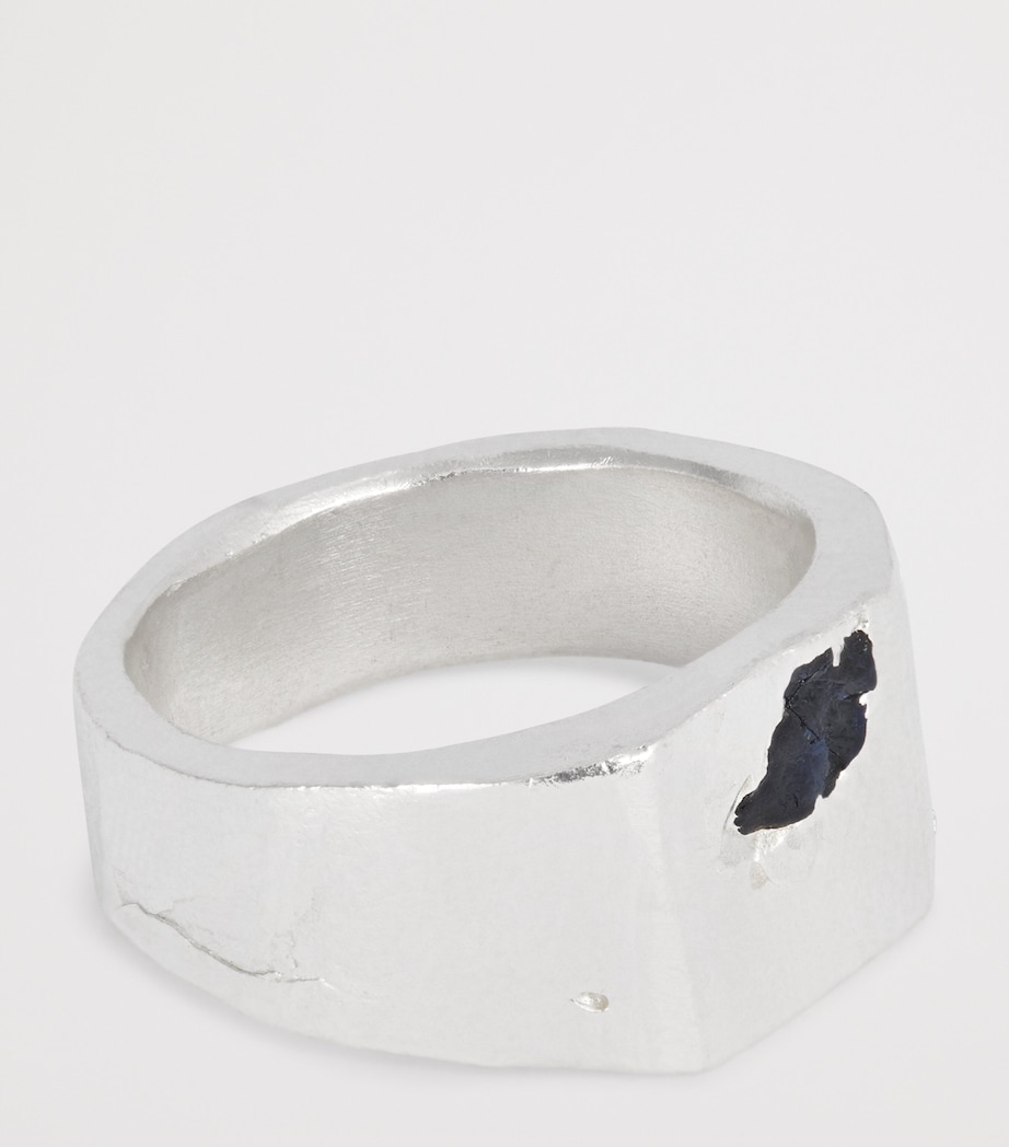 Sterling Silver and Sapphire Square Signet Ring BLUE Image 4