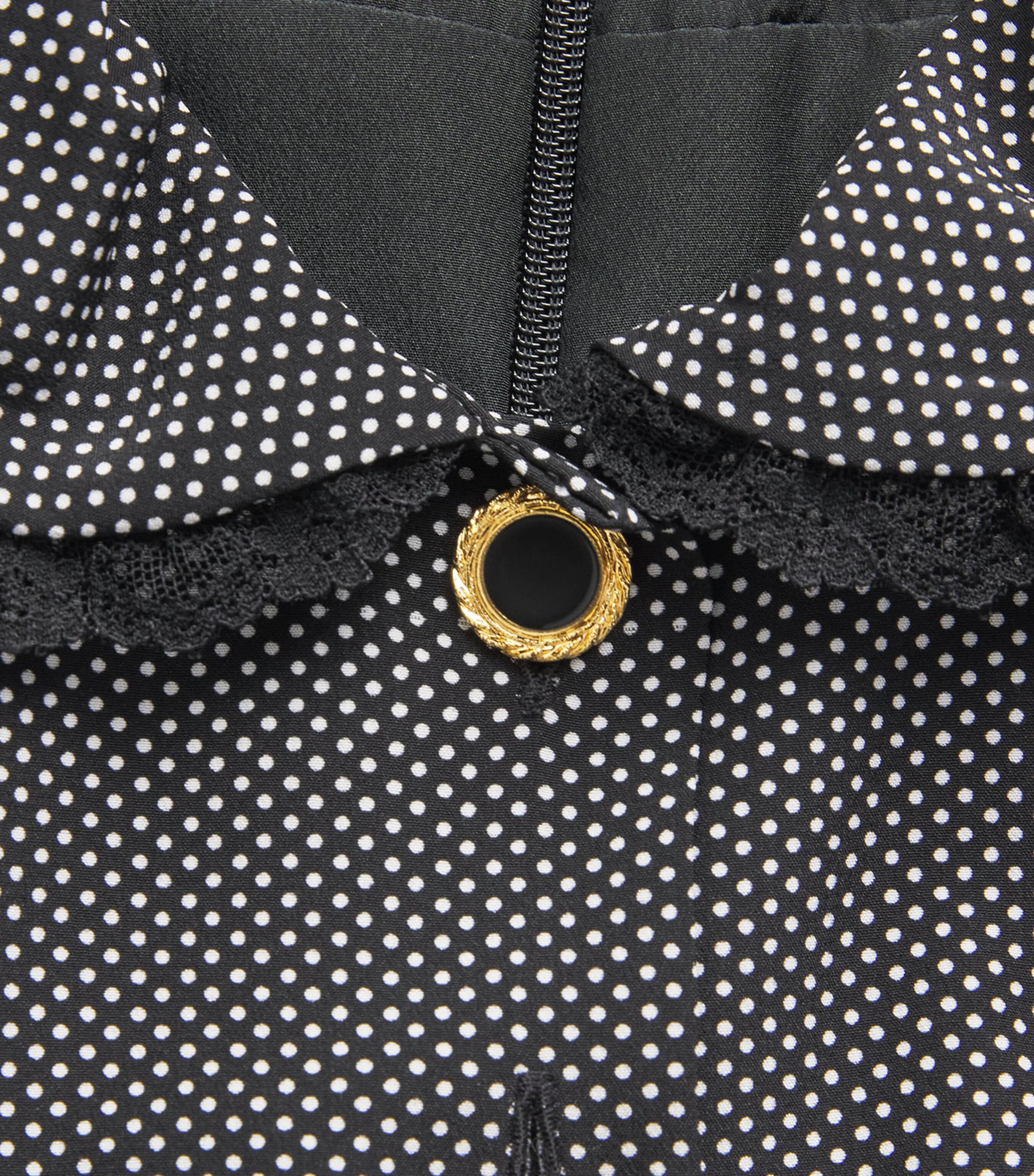 Alessandra Rich Womens Silk Polka-Dot Collared Midi Dress Black White Image 6