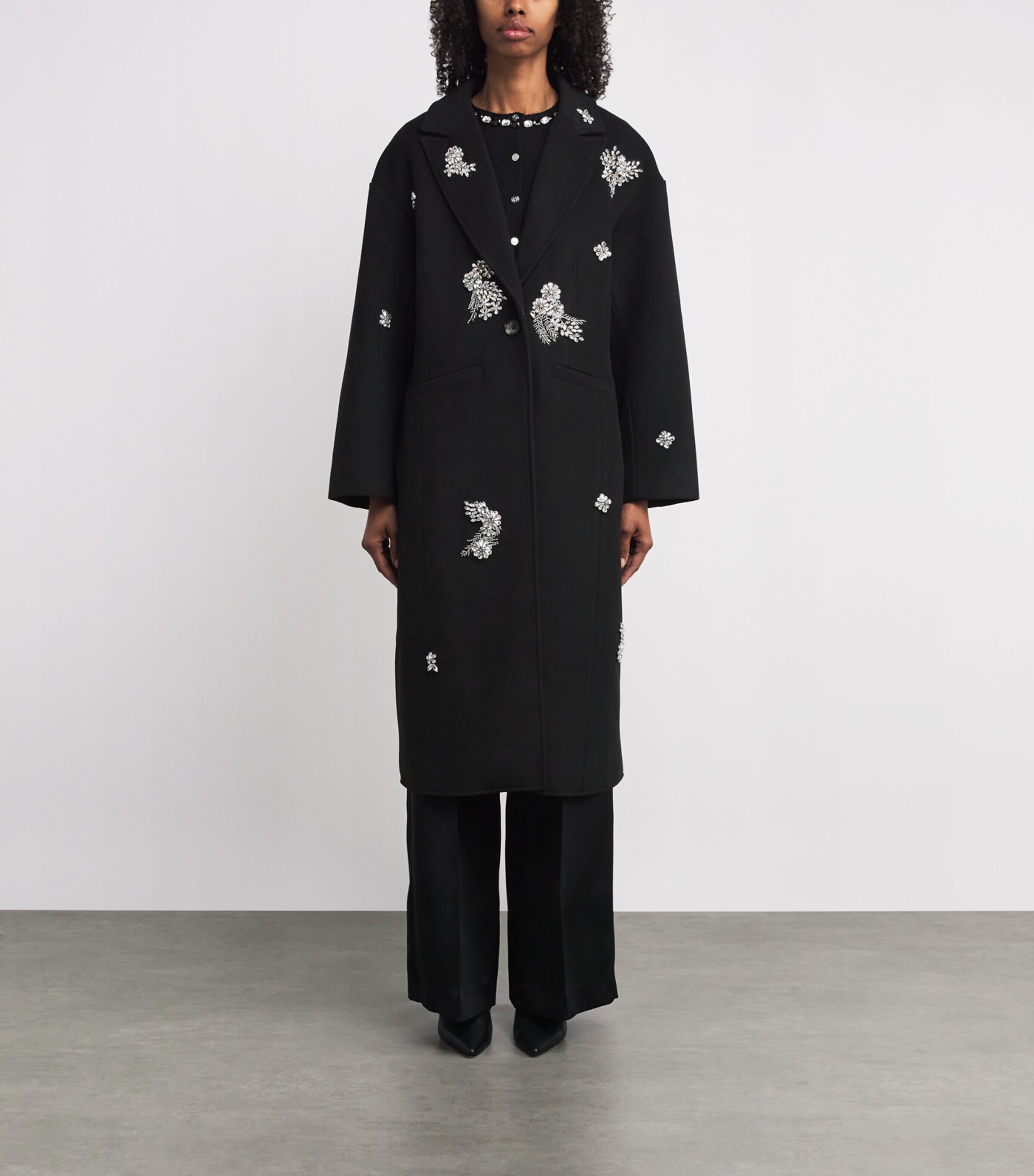 Cinq A Sept Womens Crystal-Embellished Ivy Gravis Coat Black/clear Image 4