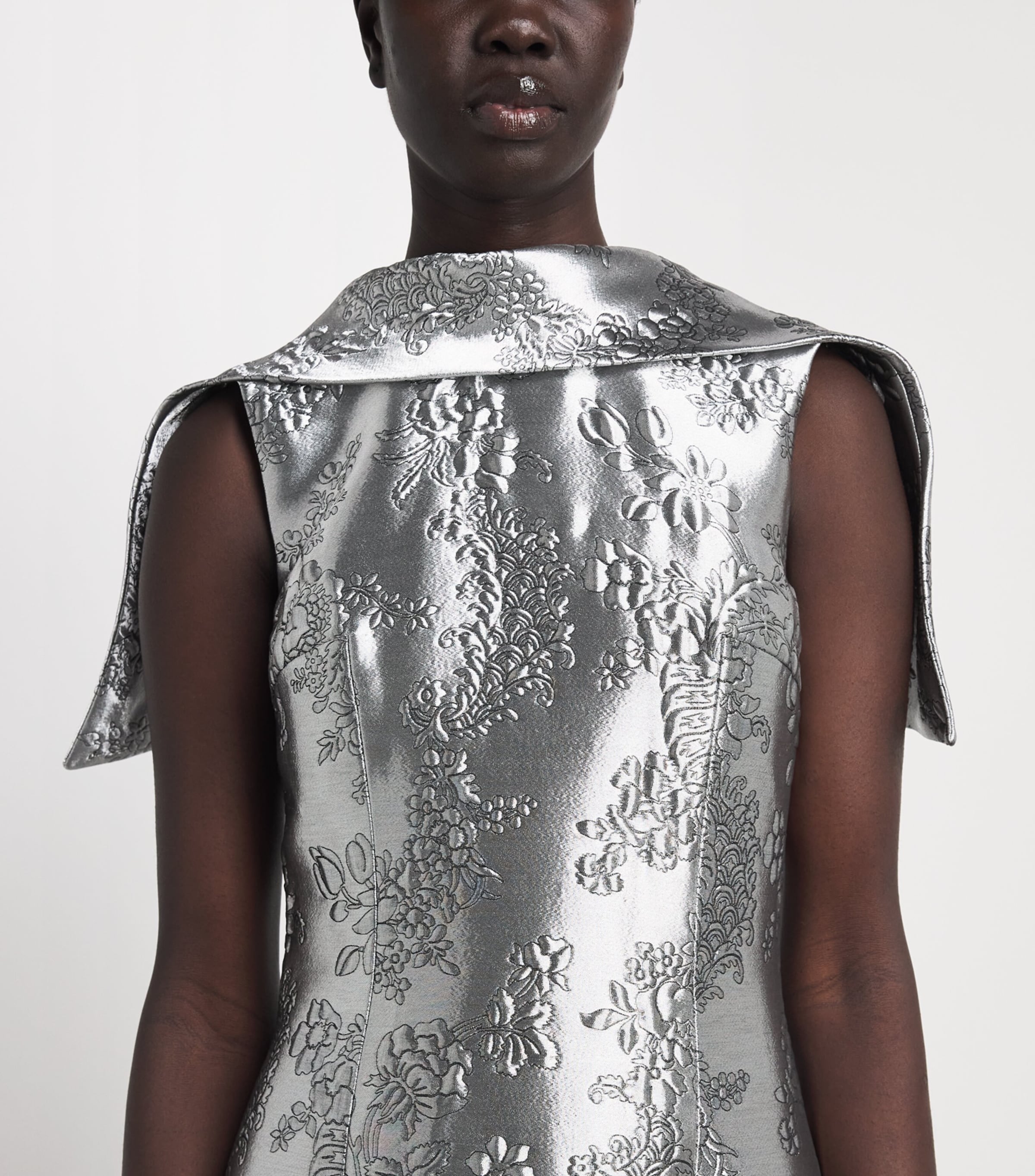 Emilia Wickstead Womens Metallic Cloqué Harlow Midi Dress Silver Image 3
