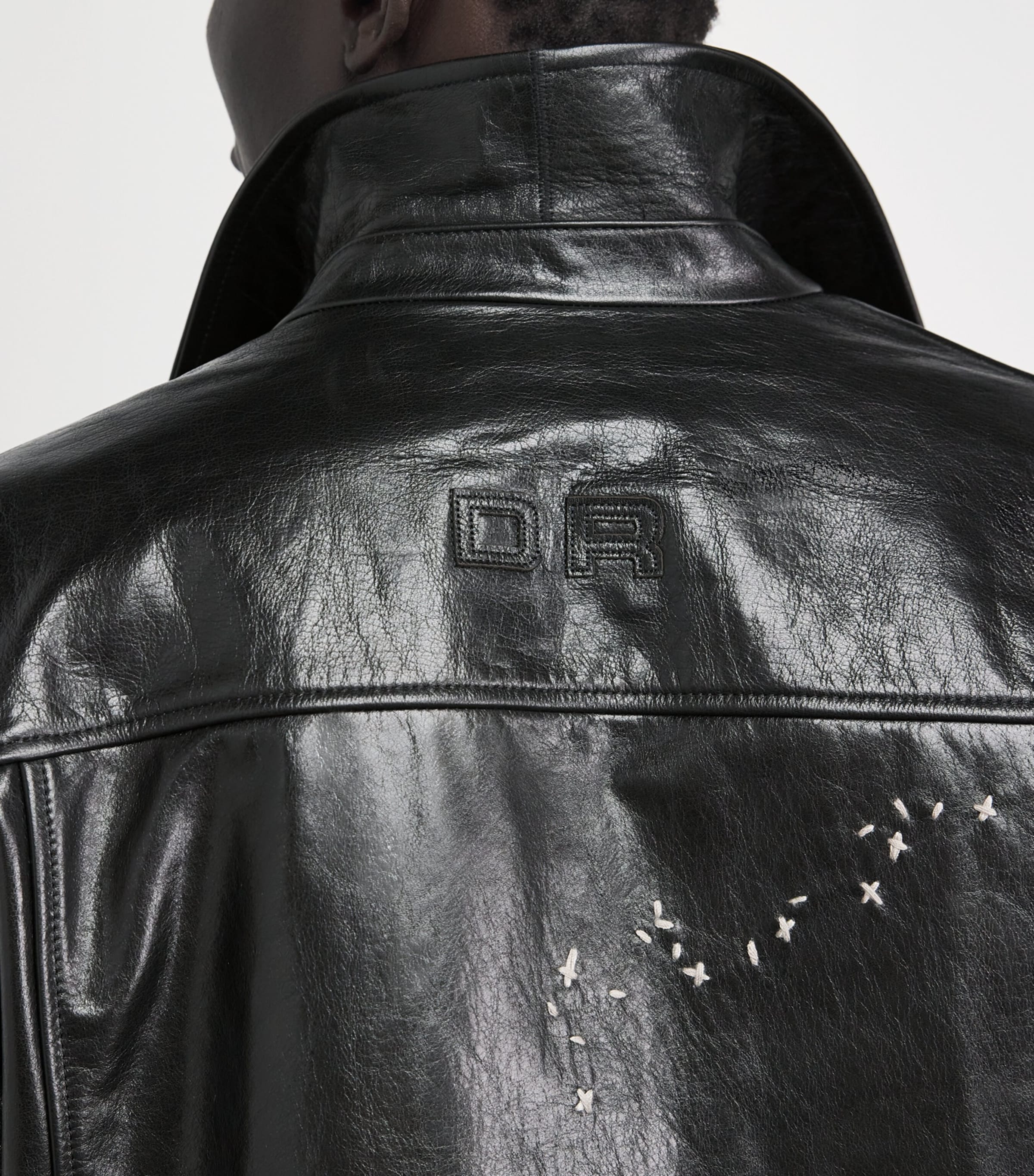 DOMREBEL Mens Embroidered Contrarian Leather Jacket Black Image 3