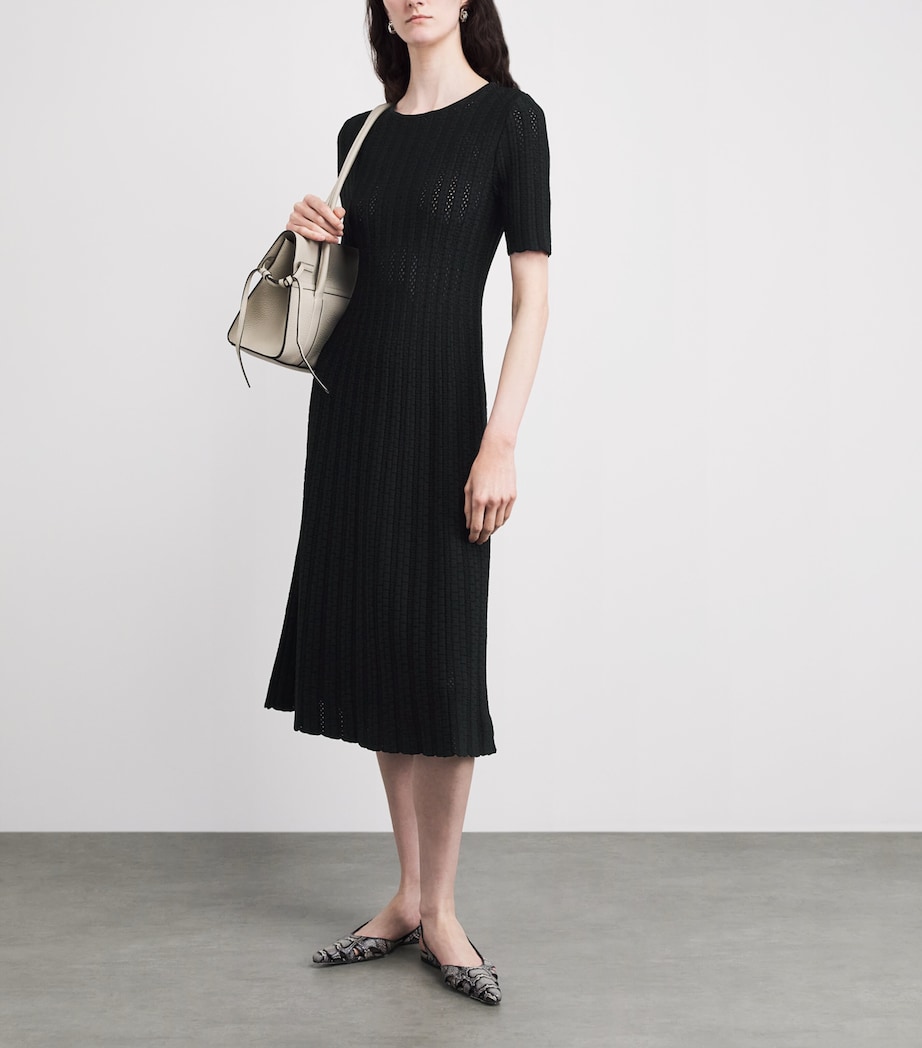 VALENTI Womens Openwork Knit Midi Dress Black Image 2