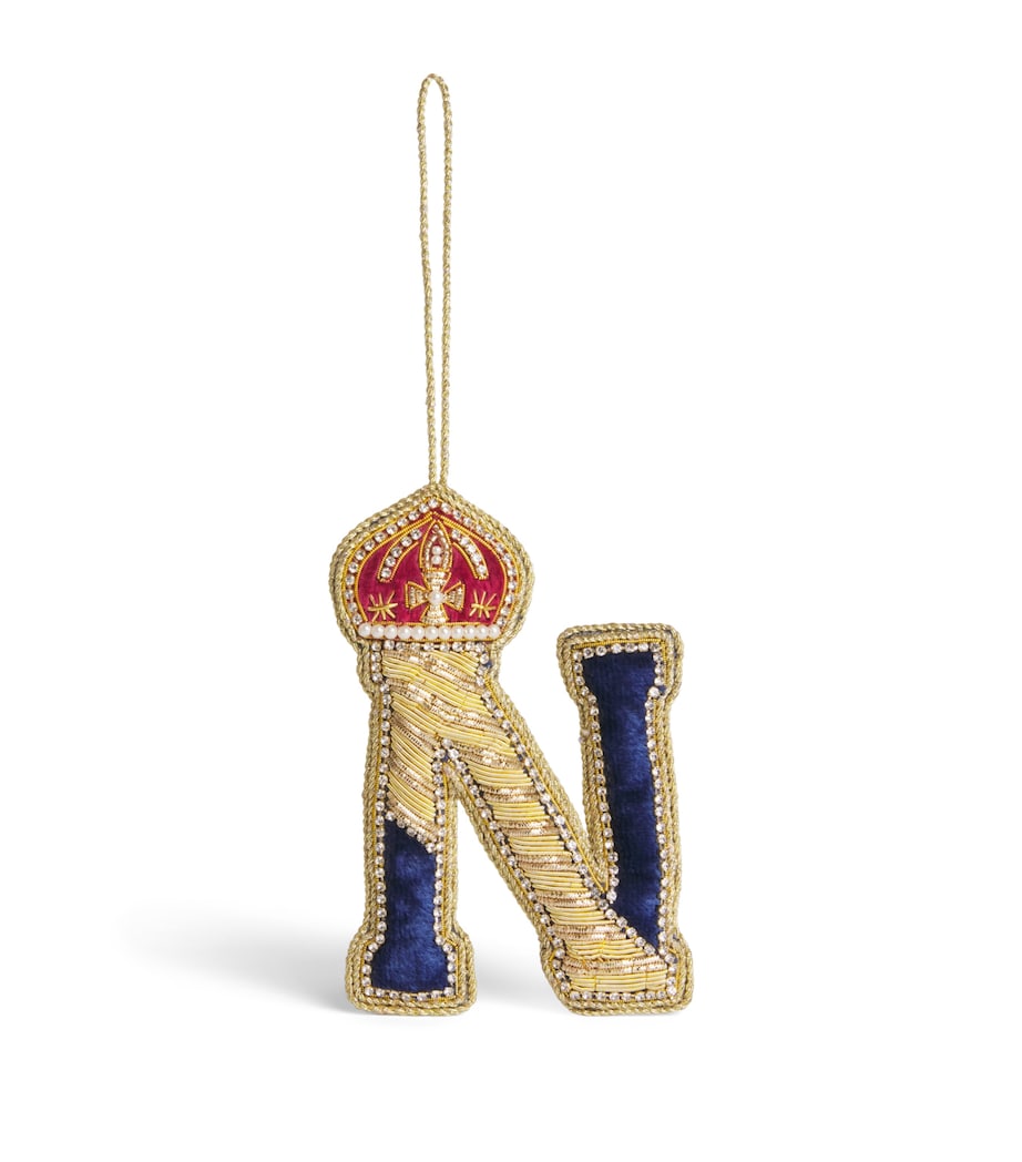Tinker Tailor Velvet Crystal Letter N Tree Decoration Navy, Gold & Wine Image 1