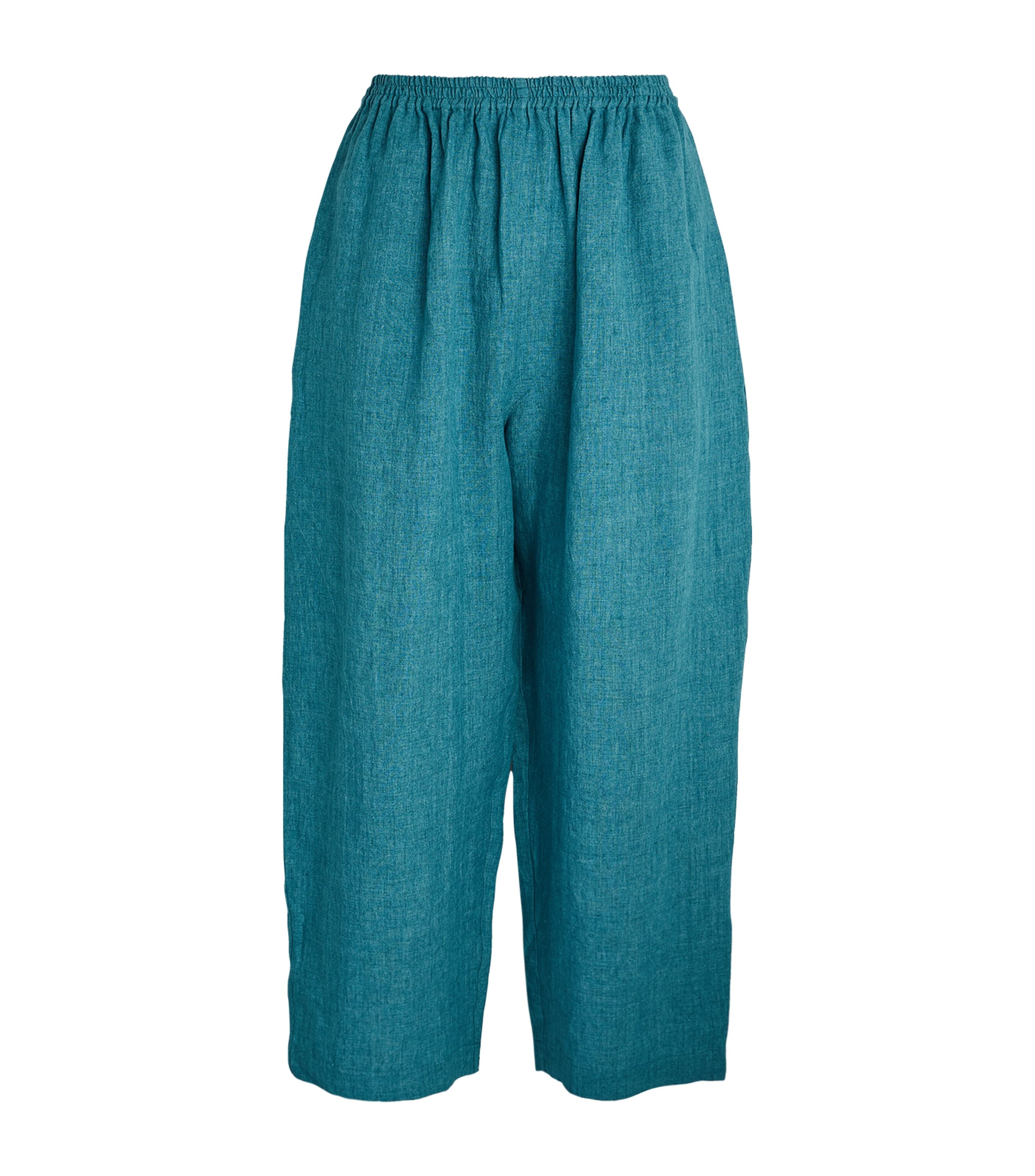 Eskandar Linen Cropped Japanese Trousers In Turquoise