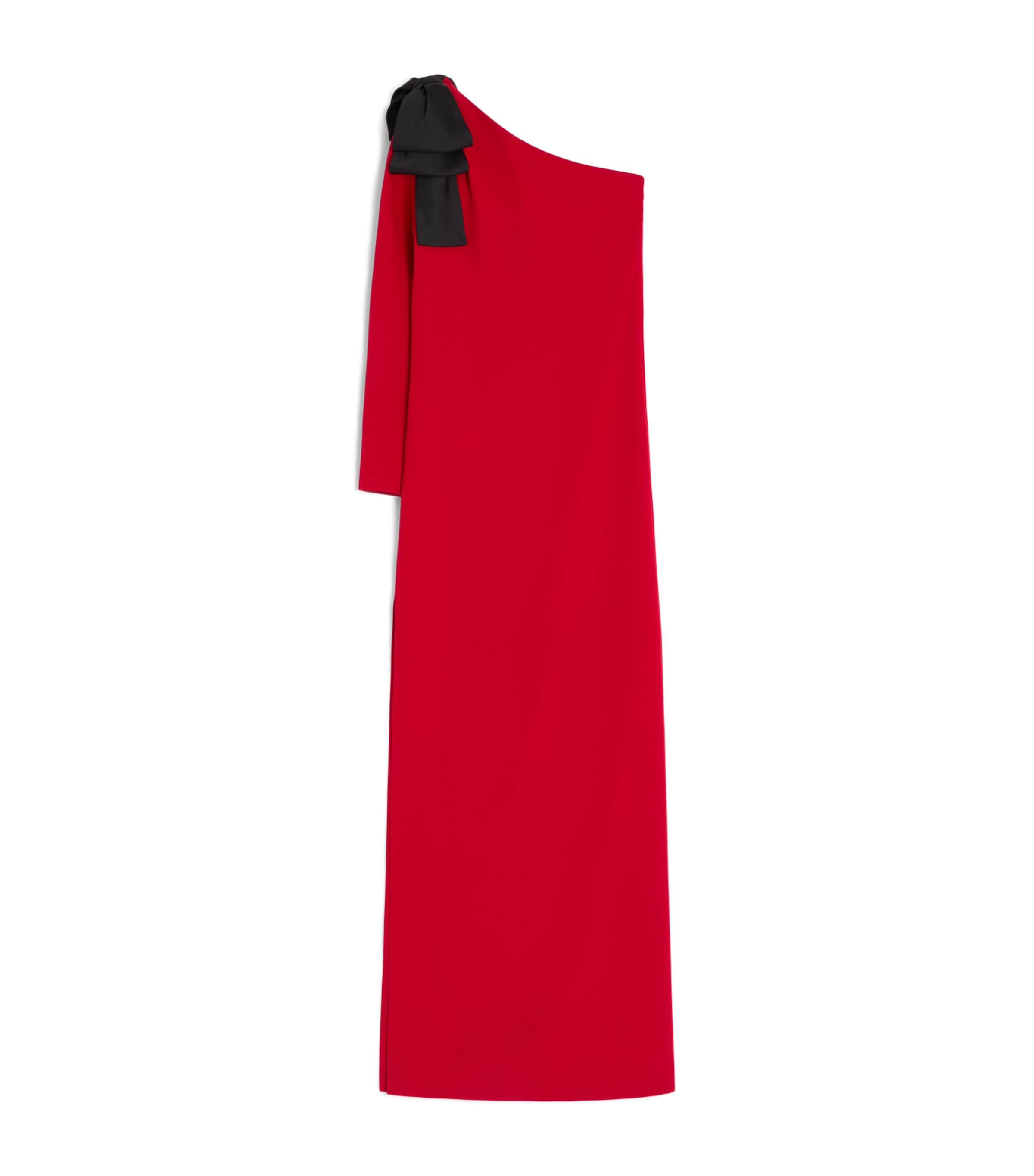 Valentino One-sleeve Bow-detailed Silk-crepe Gown In Red