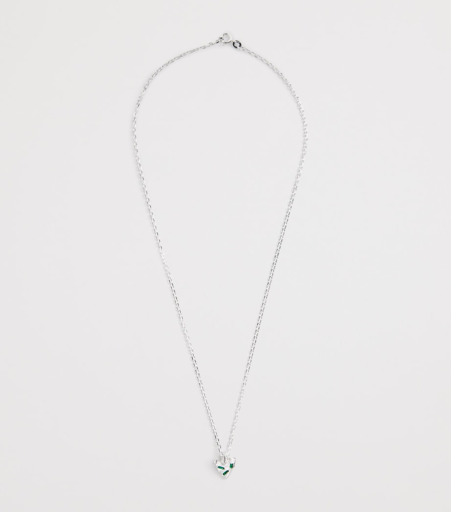 Sterling Silver and Emerald Scatter Heart Necklace SILVER Image 2