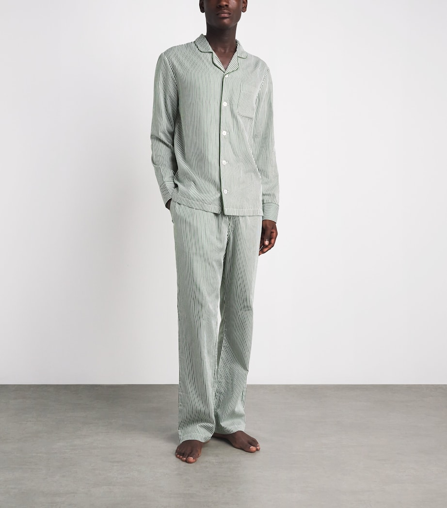 Harrods Mens Cotton Stripe Pyjama Shirt Green Image 2