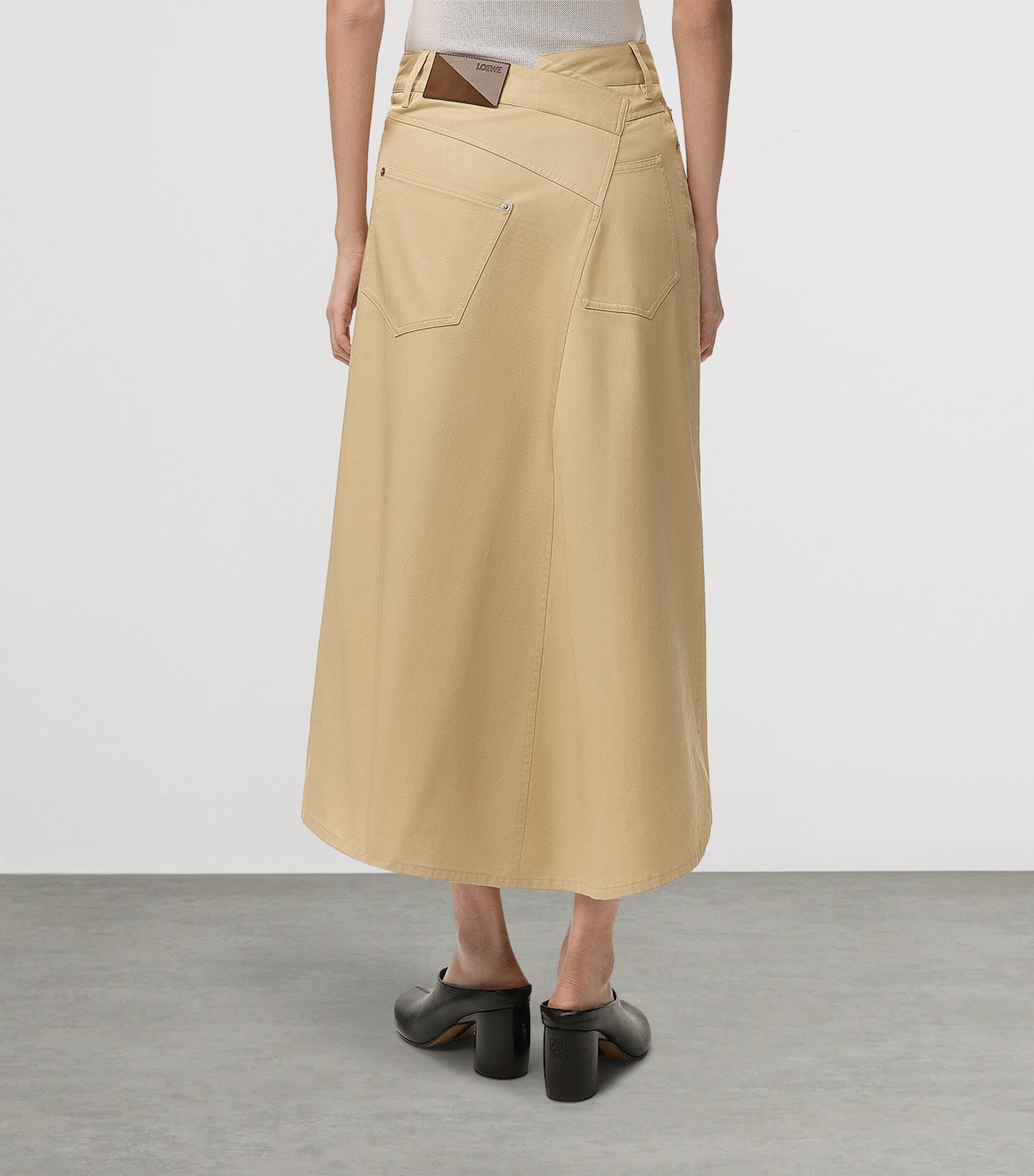 LOEWE Womens Cotton Asymmetric Midi Skirt Beige Image 4