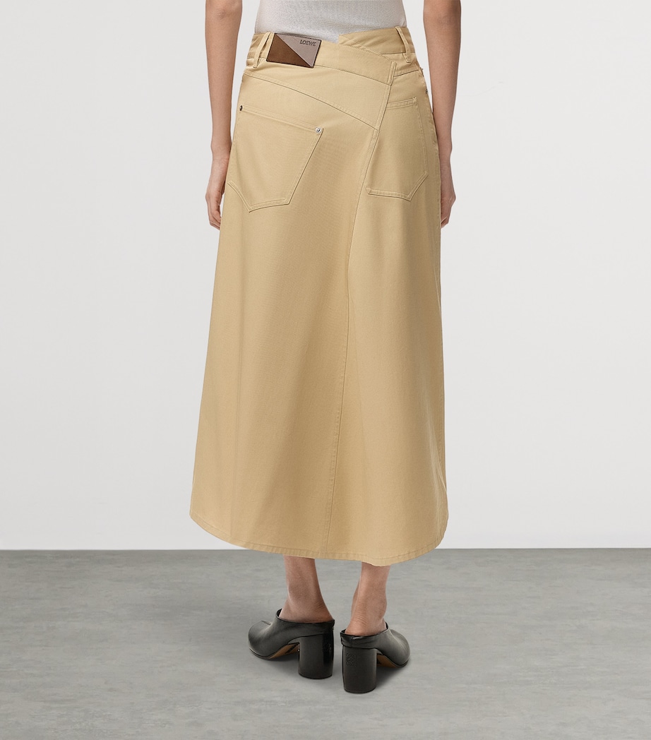 LOEWE Womens Cotton Asymmetric Midi Skirt Beige Image 4