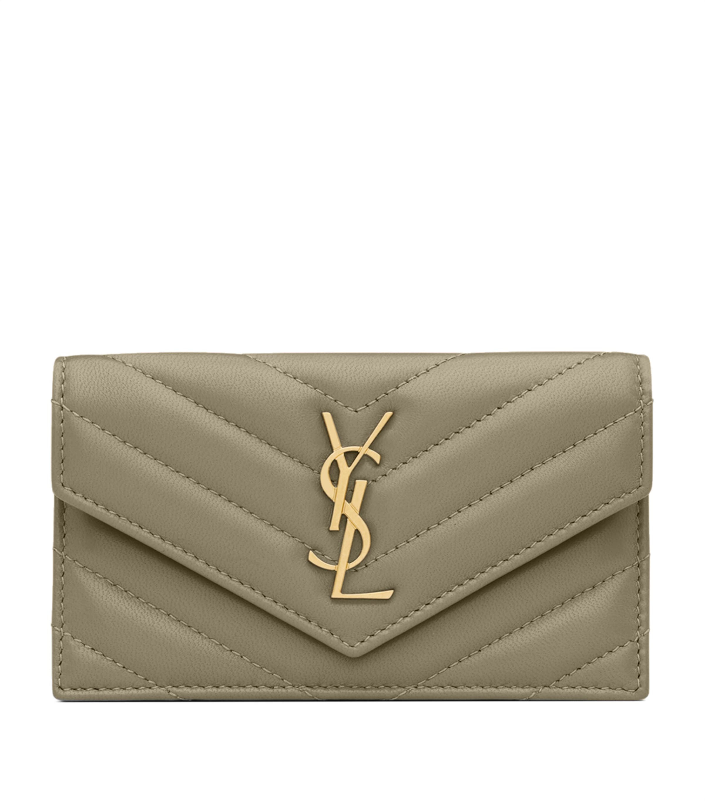 Saint Laurent Lambskin Fragments Flap Card Holder In Green