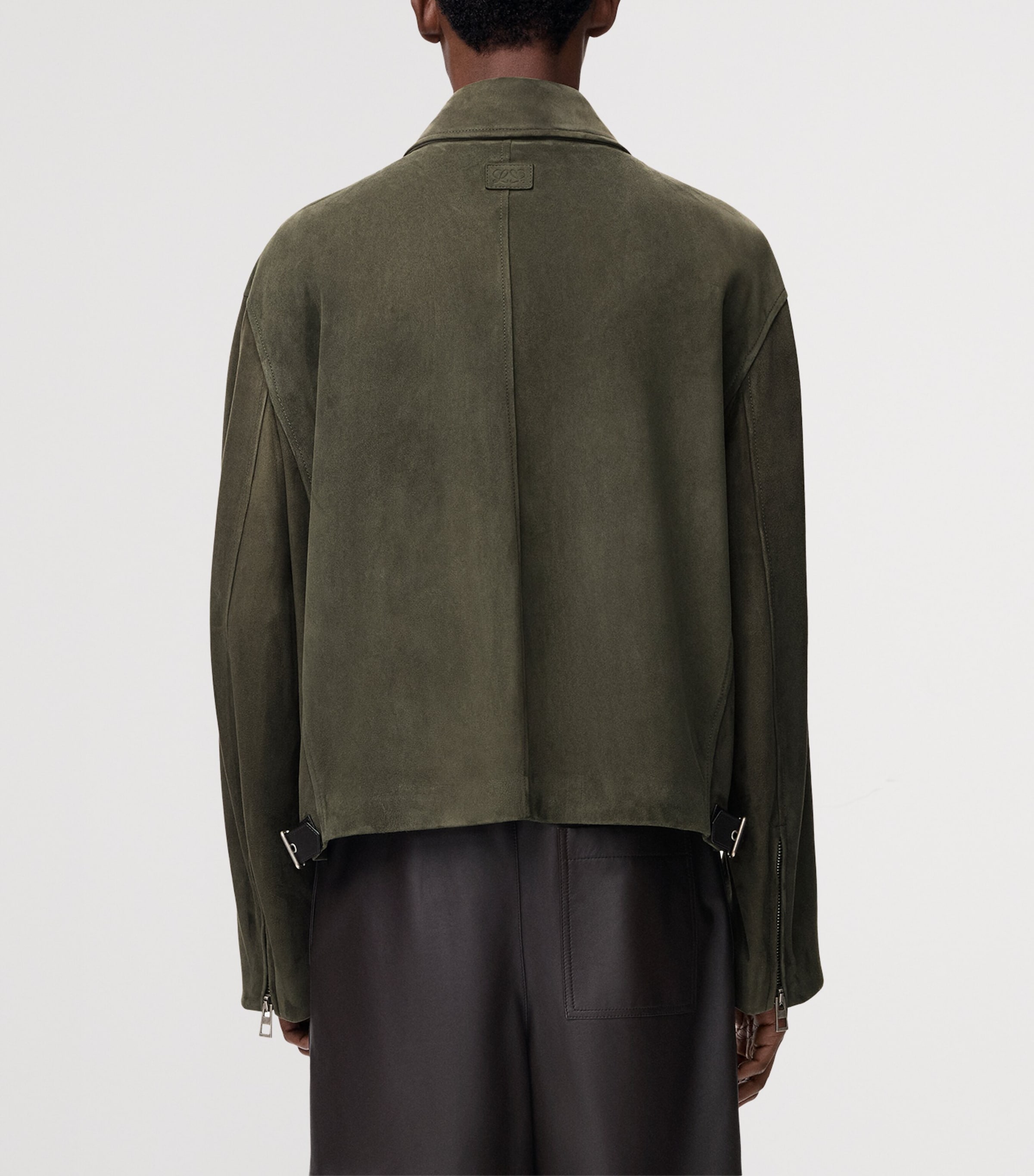 LOEWE Mens Suede Zip-Up Jacket Khaki Green Image 4