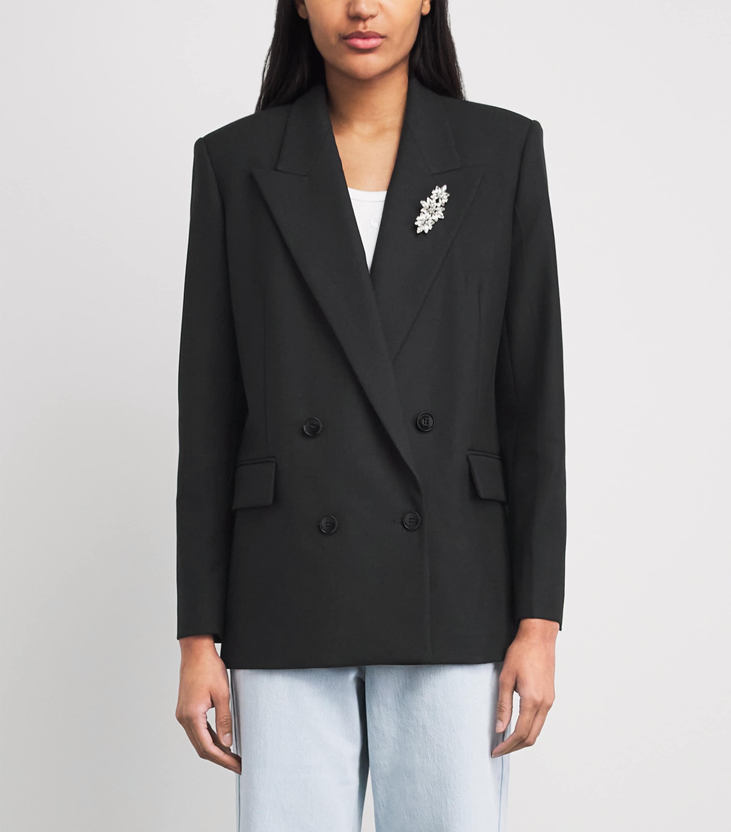 Maje Womens Double-Breasted Brooch Blazer Black Image 4