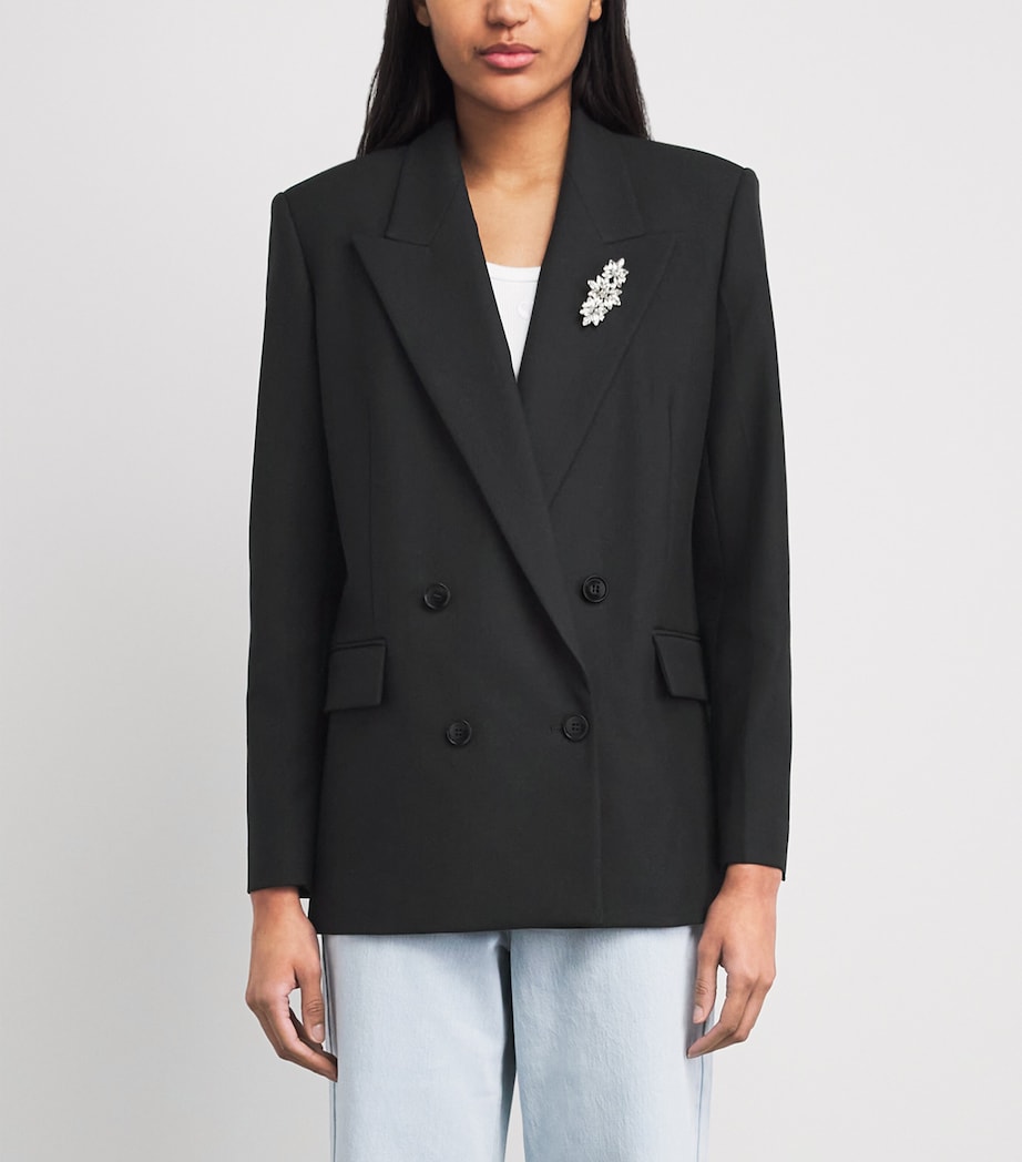 Maje Womens Double-Breasted Brooch Blazer Black Image 4