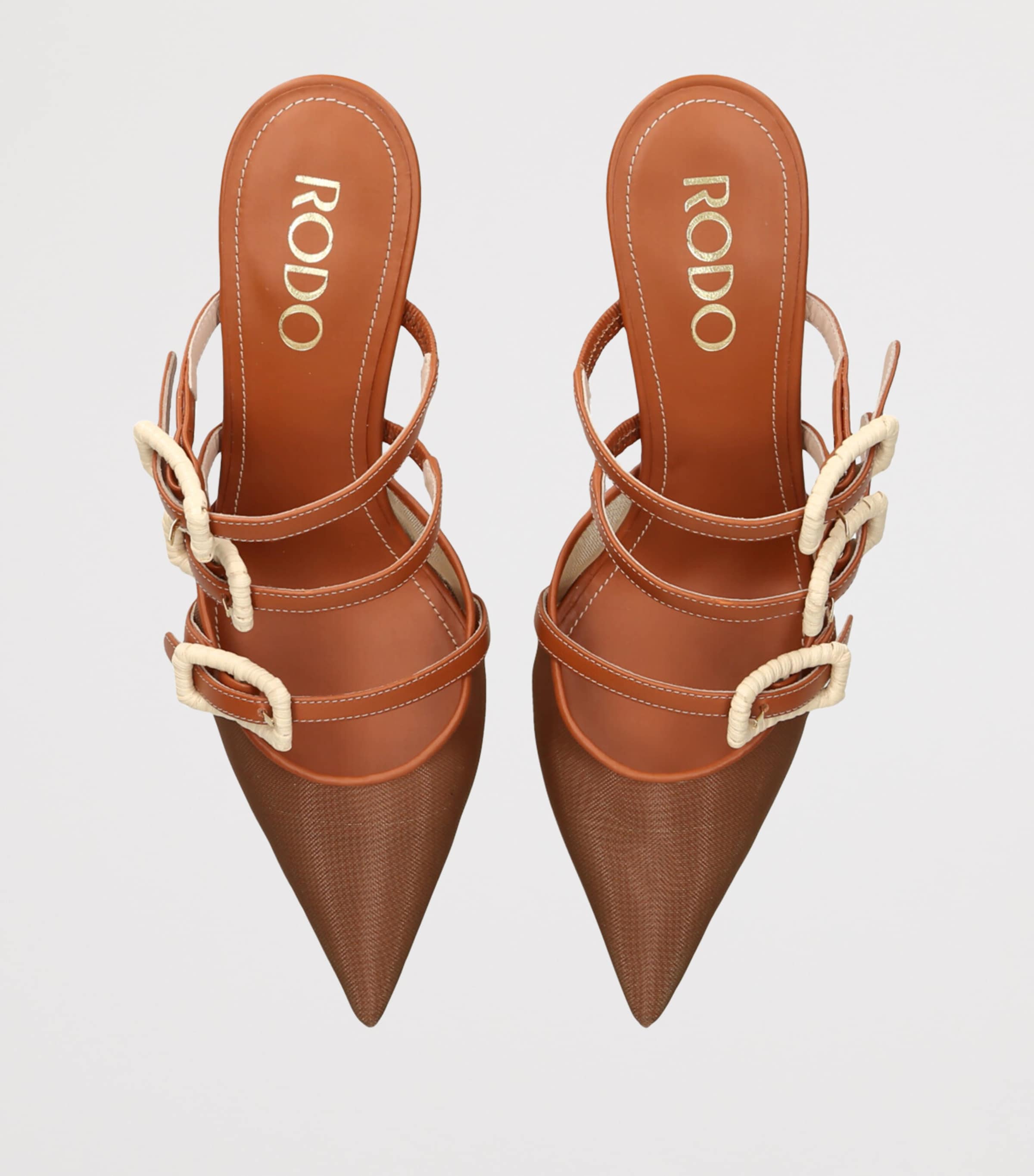 Rodo Leather Paige Heeled Mules 55 Tan Comb Image 4