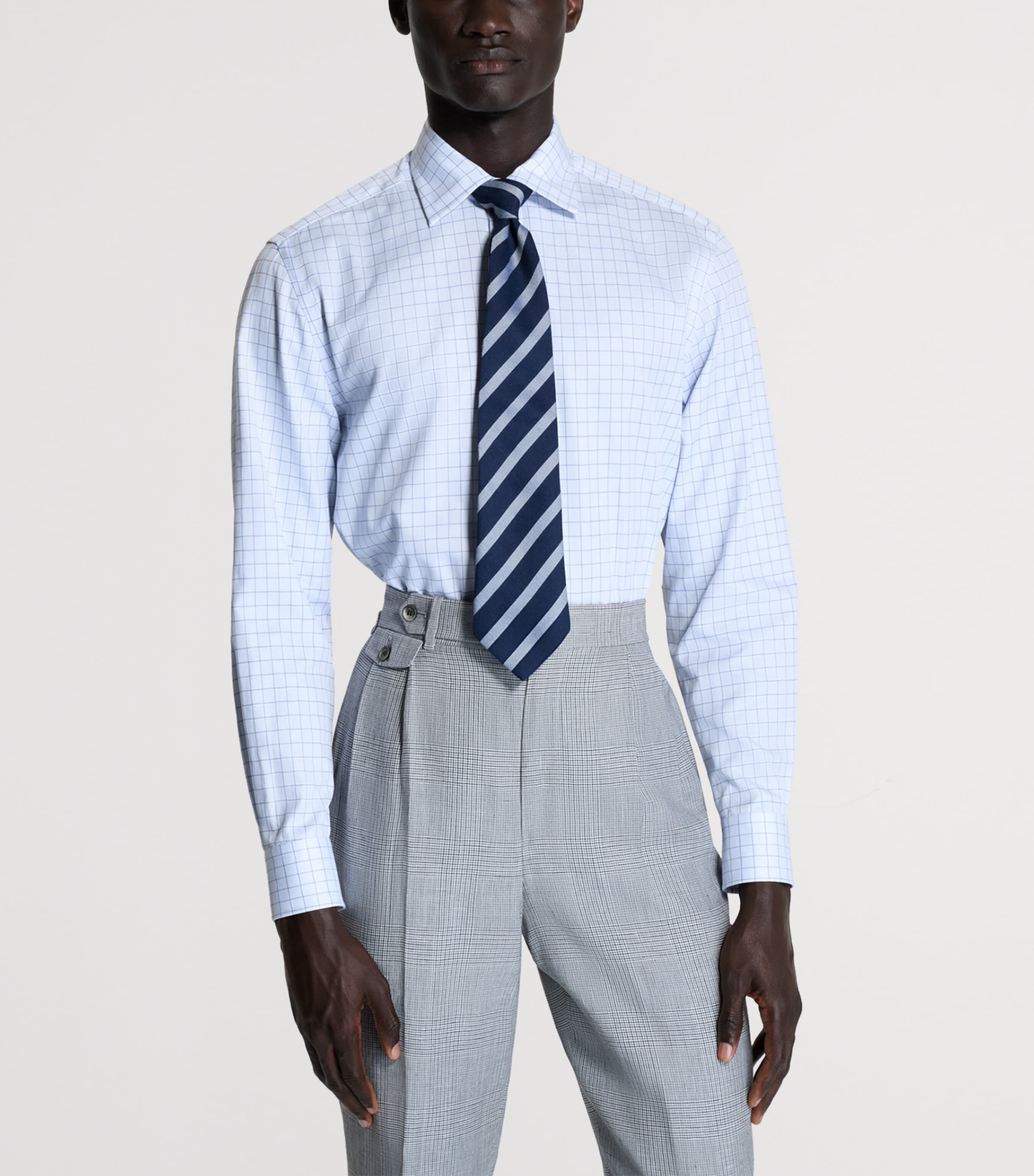 Dunhill Mens Cotton Check Shirt Blue Image 4