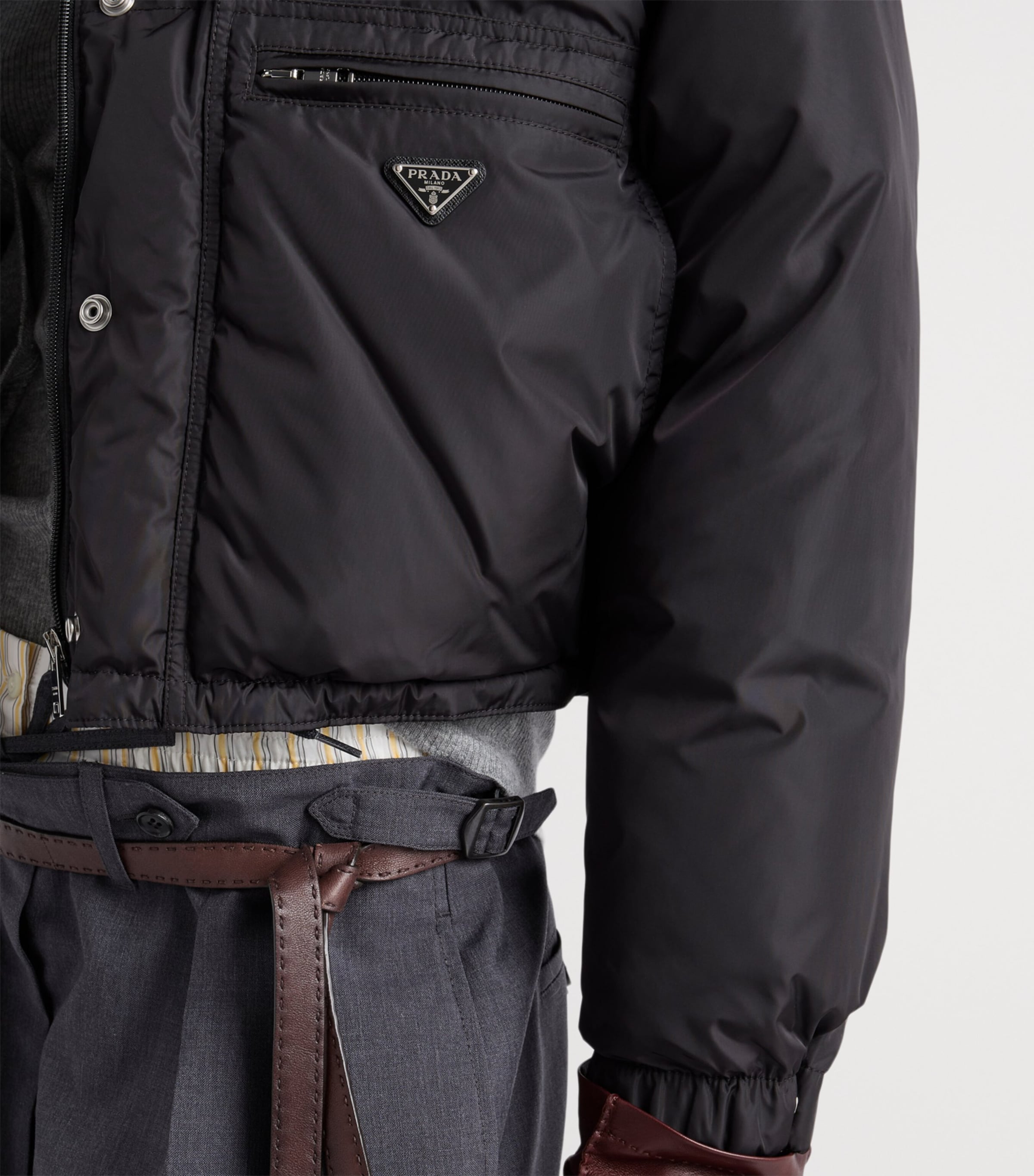 Prada Womens Re-Nylon Cropped Down Jacket Black Image 4