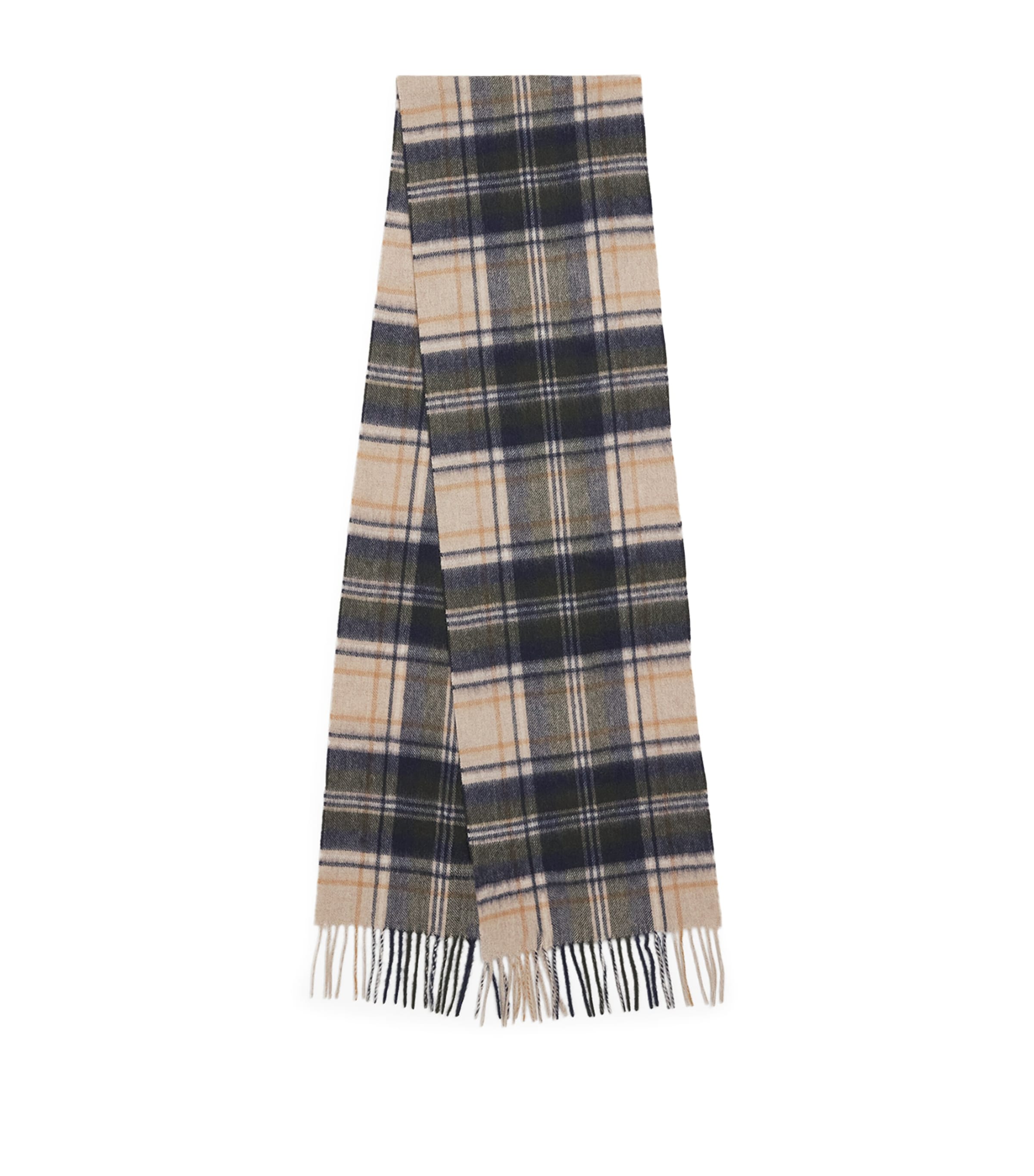 Barbour Lambswool-cashmere Tartan Fringed Scarf In Beige