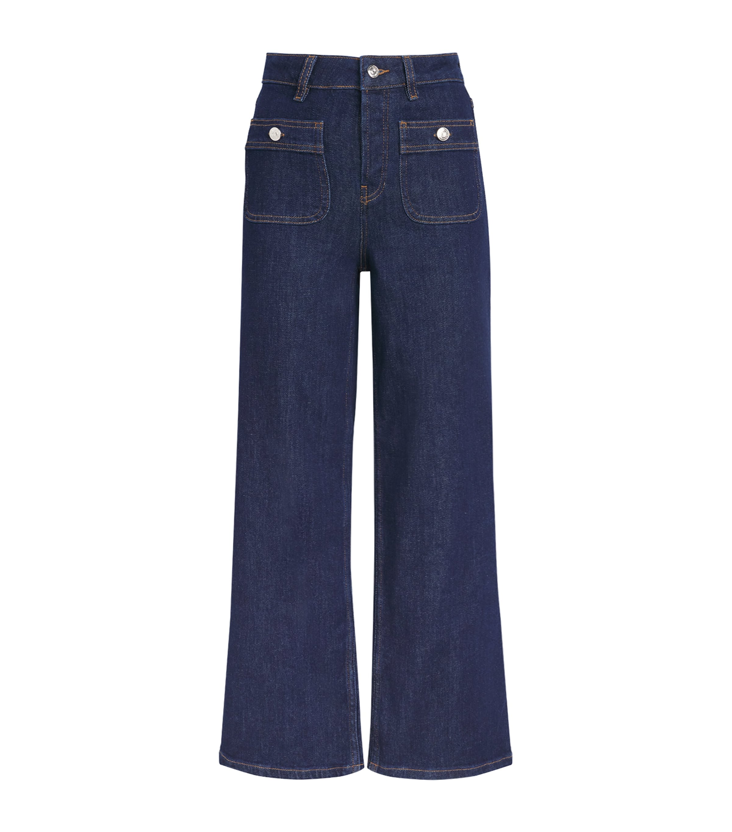 Maje Womens Patch-Pockets Flared Jeans Navy Image 1