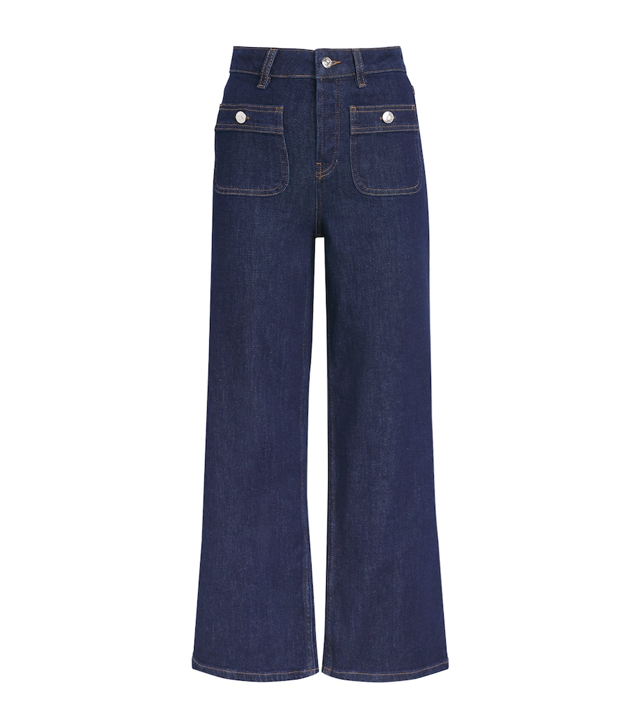 Maje Womens Patch-Pockets Flared Jeans Navy Image 1