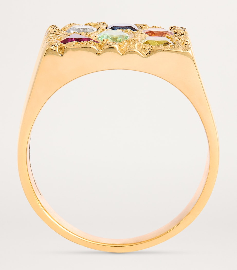 Gold and Sapphire Cottage Rose Garden Signet Ring GOLD (375) Image 3