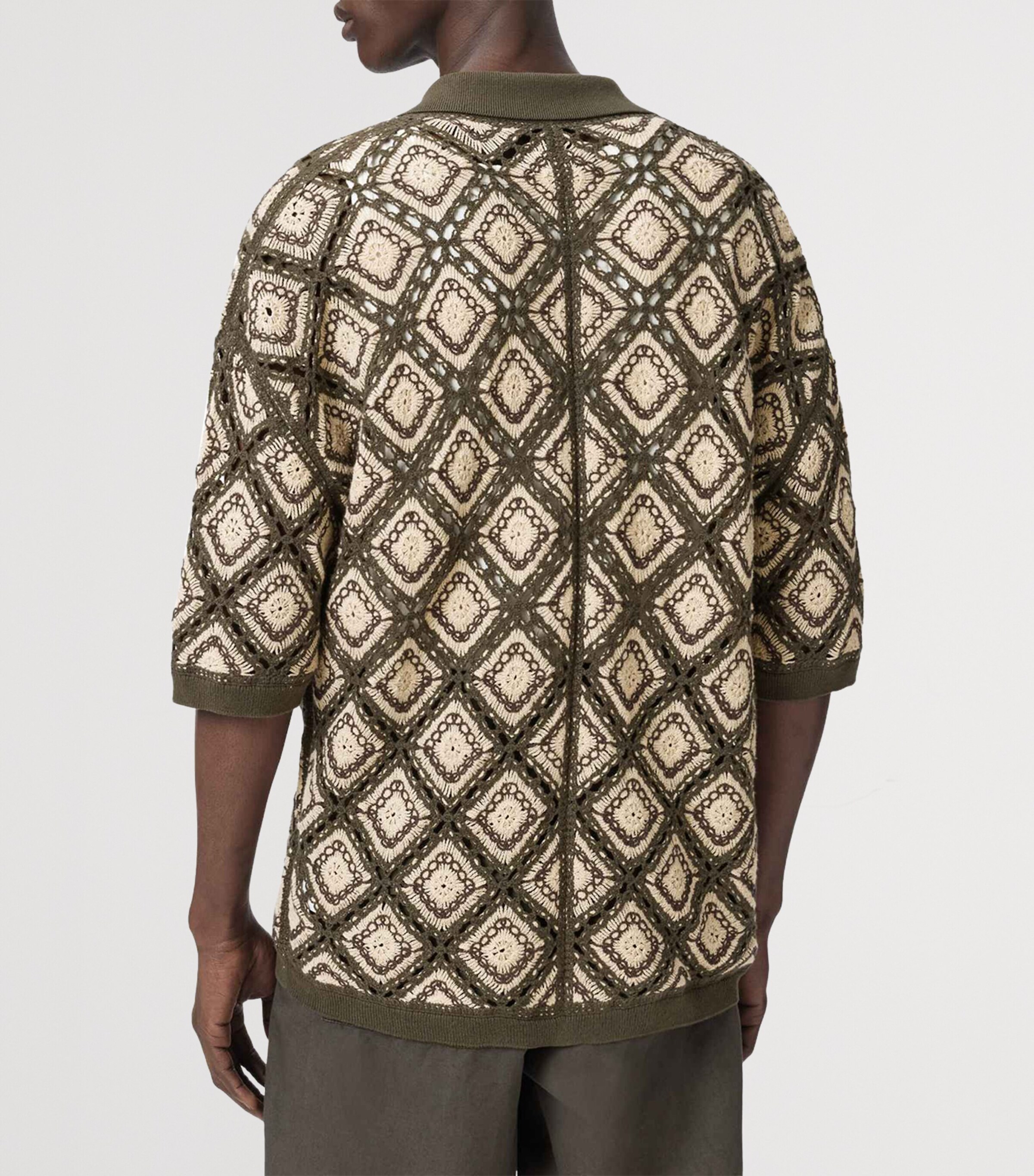 AllSaints Mens Cotton Knitted Short-Sleeve Cardigan Pitch Green Image 4