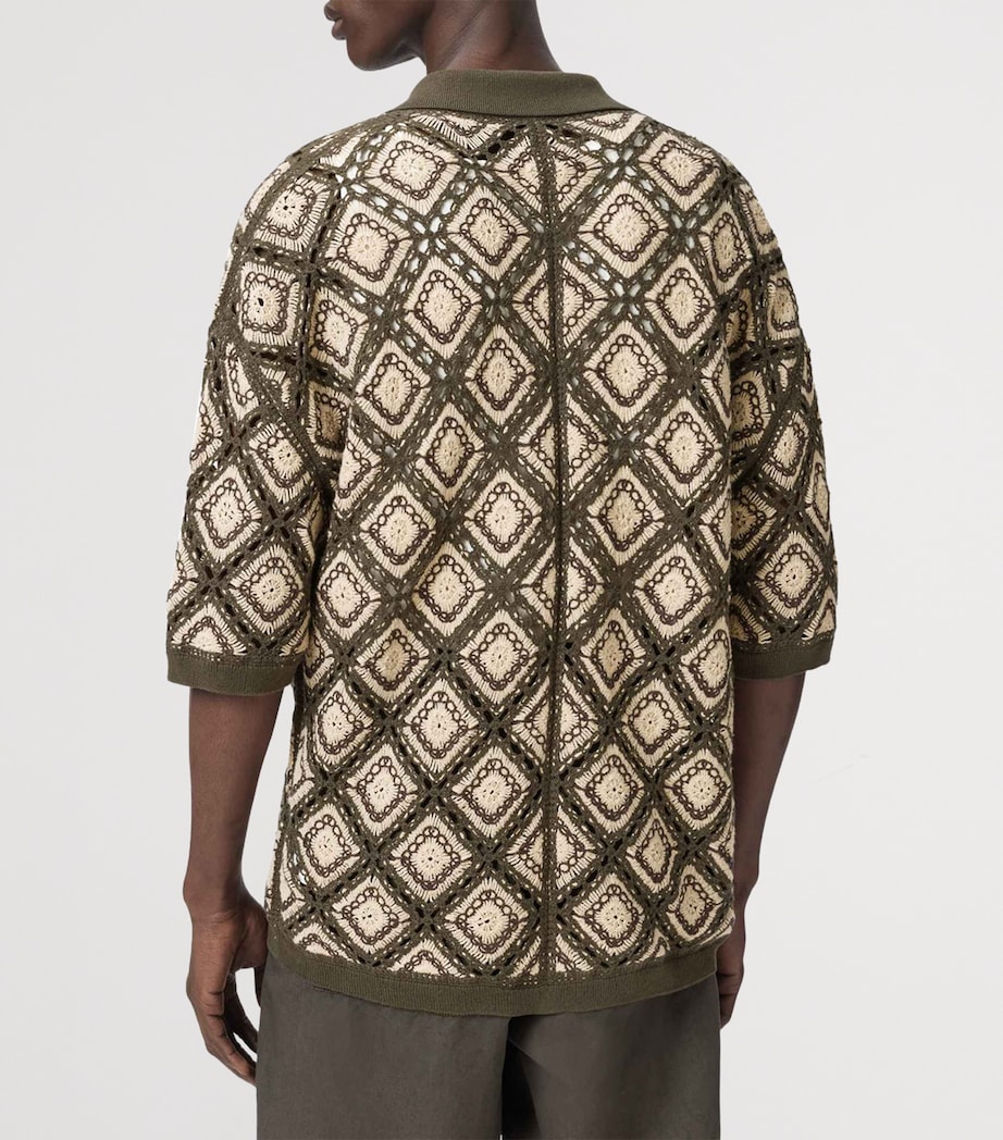 AllSaints Mens Cotton Knitted Short-Sleeve Cardigan Pitch Green Image 4