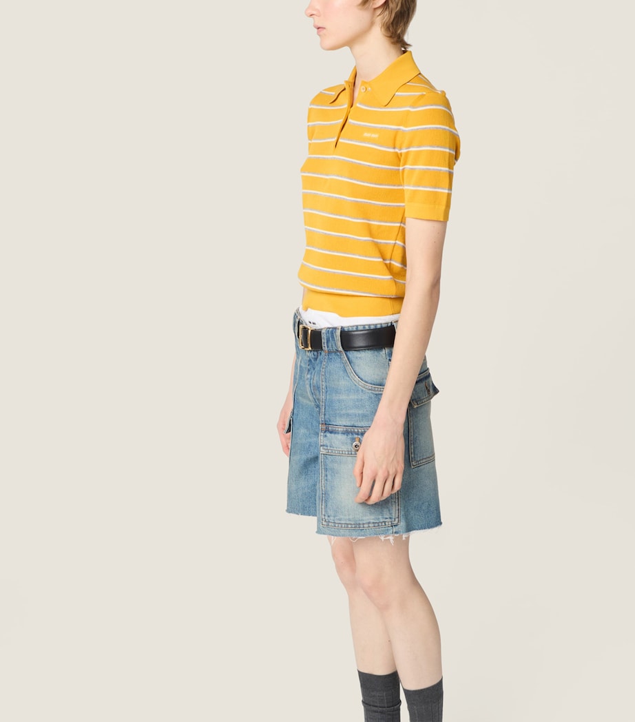 Miu Miu Womens Cotton Stripe Polo Shirt Yellow Image 5