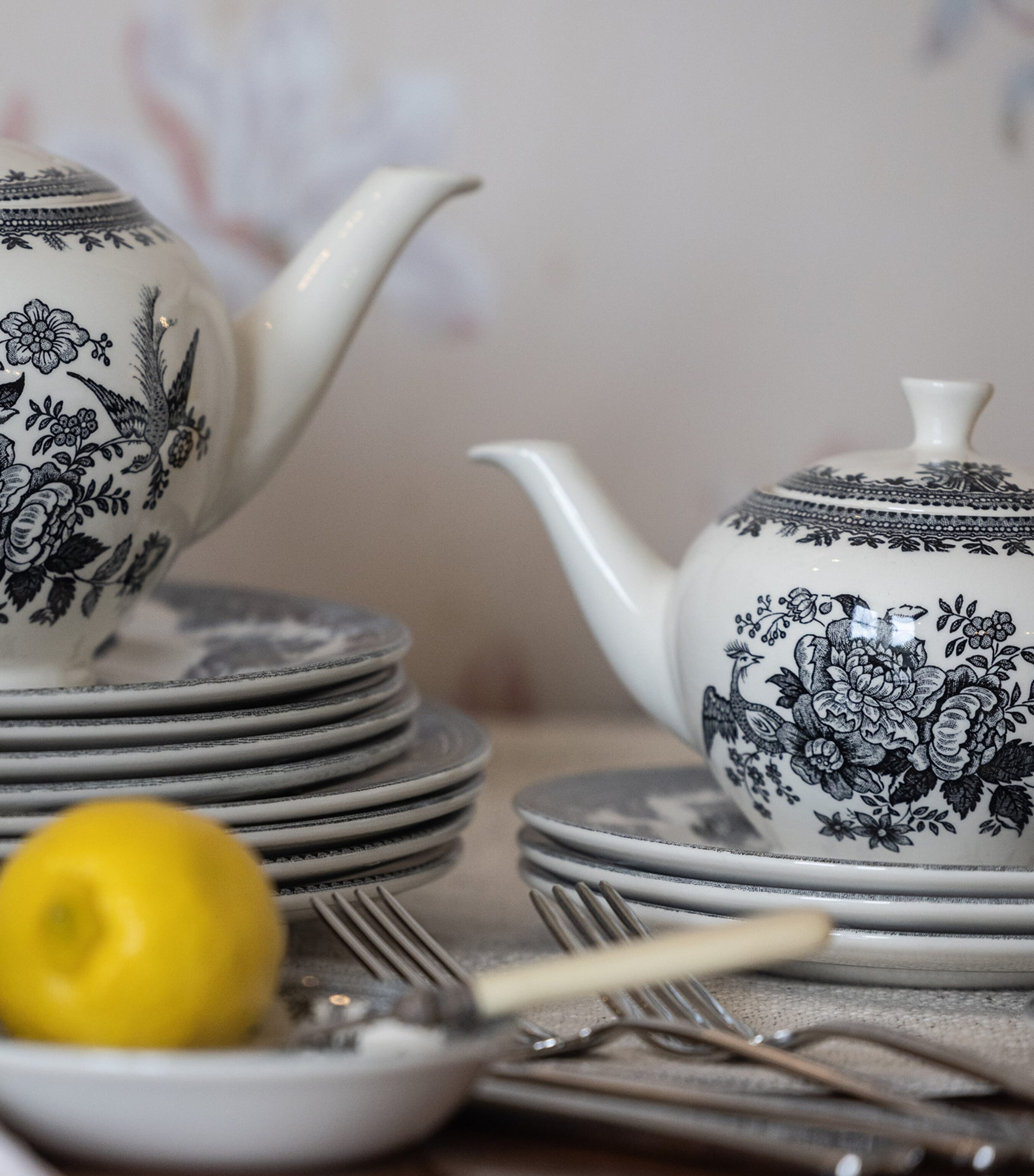 Large Asiatic Pheasants Teapot (800ml) BLACK & WHITE Image 2