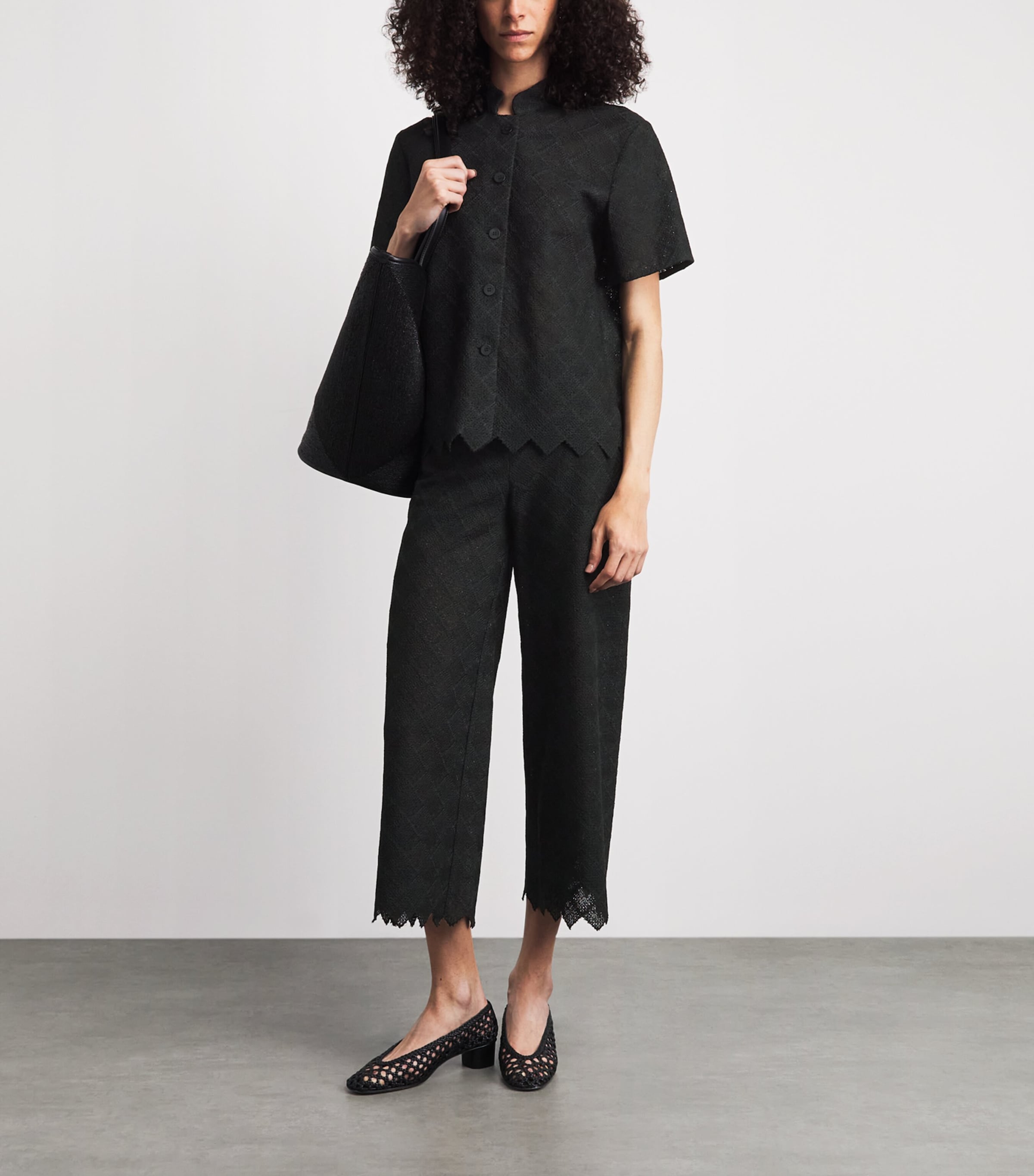 Liberowe Womens Lace-Trim Amanda Wide-Leg Trousers Black Image 2
