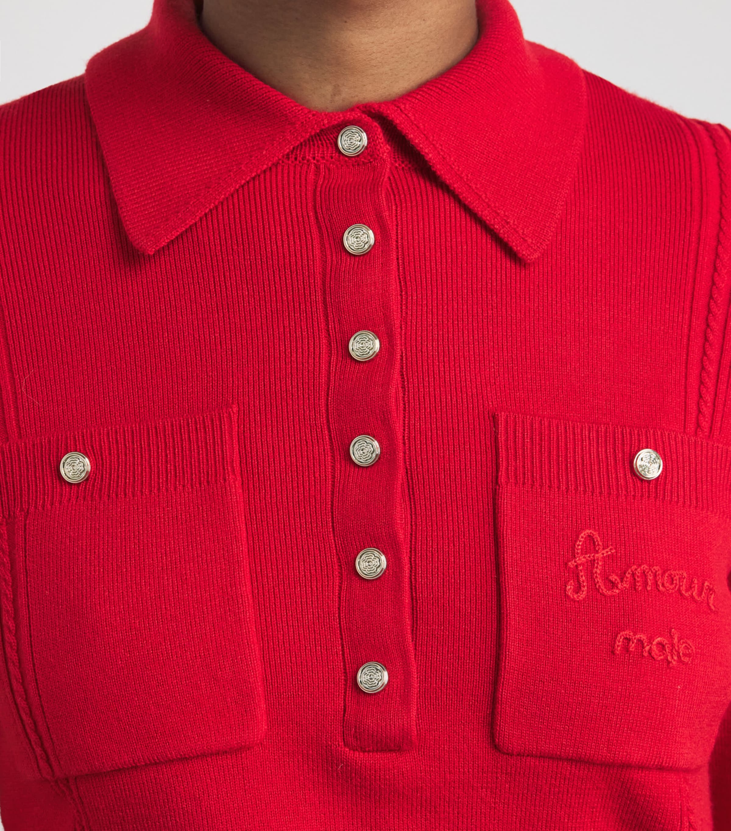 Embroidered Knitted Polo Shirt RED Image 6