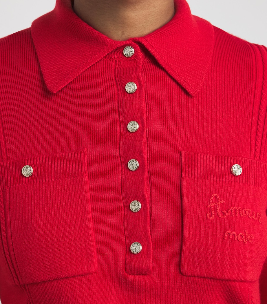 Embroidered Knitted Polo Shirt RED Image 6