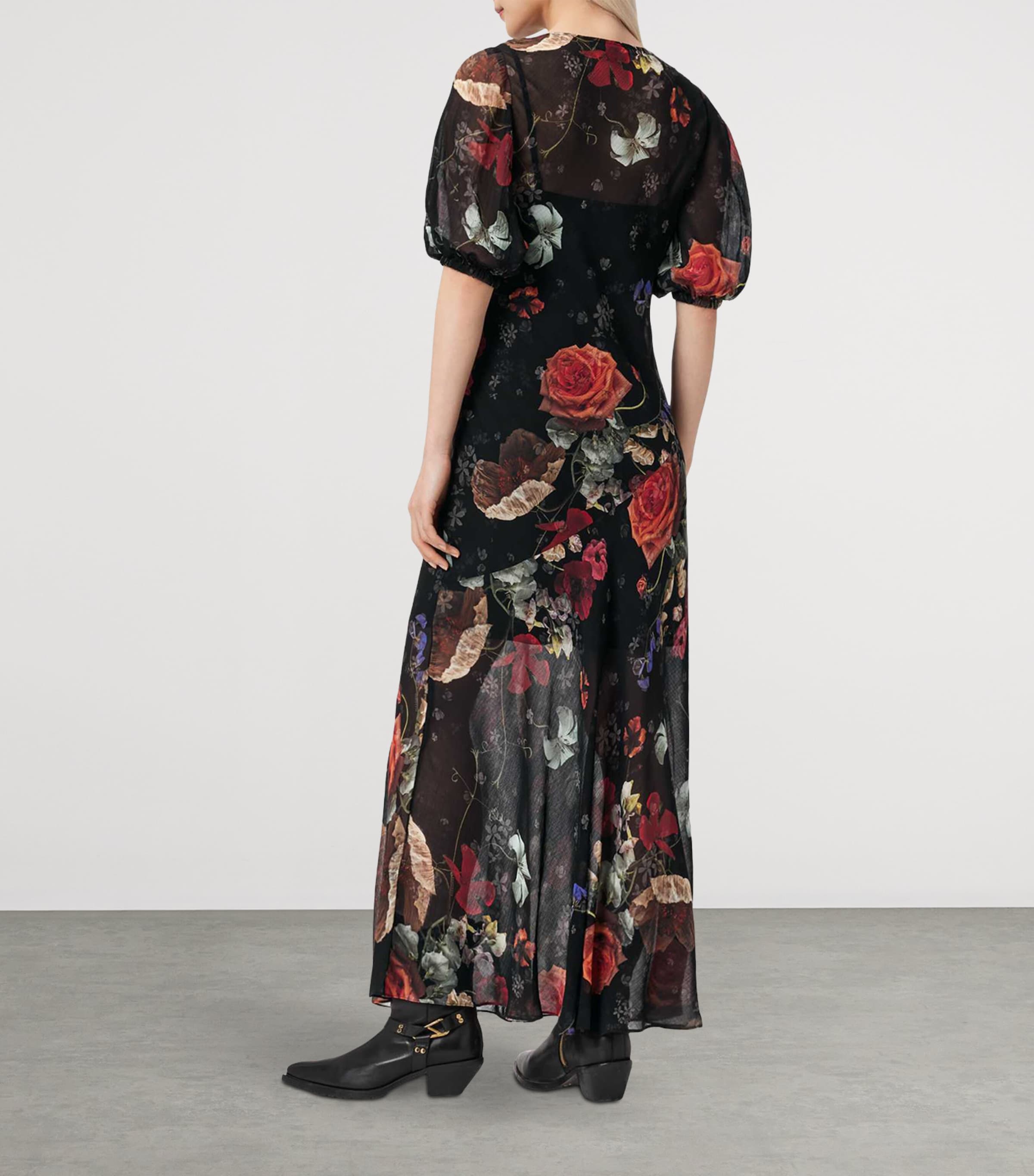 AllSaints Womens Floral Print Tiwa Maxi Dress Haze Black Image 4