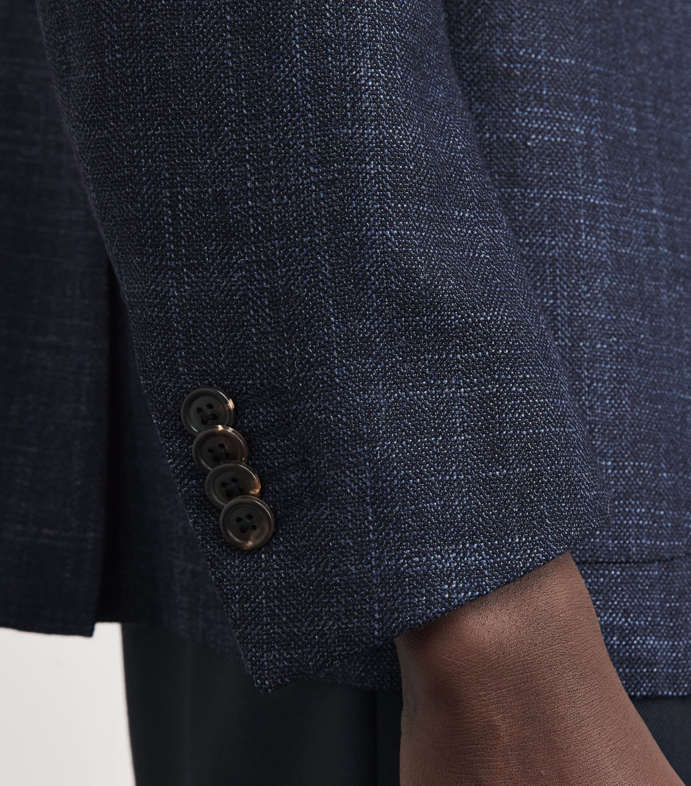 Corneliani Mens Virgin Wool-Silk Herringbone Blazer Navy Blue Image 3