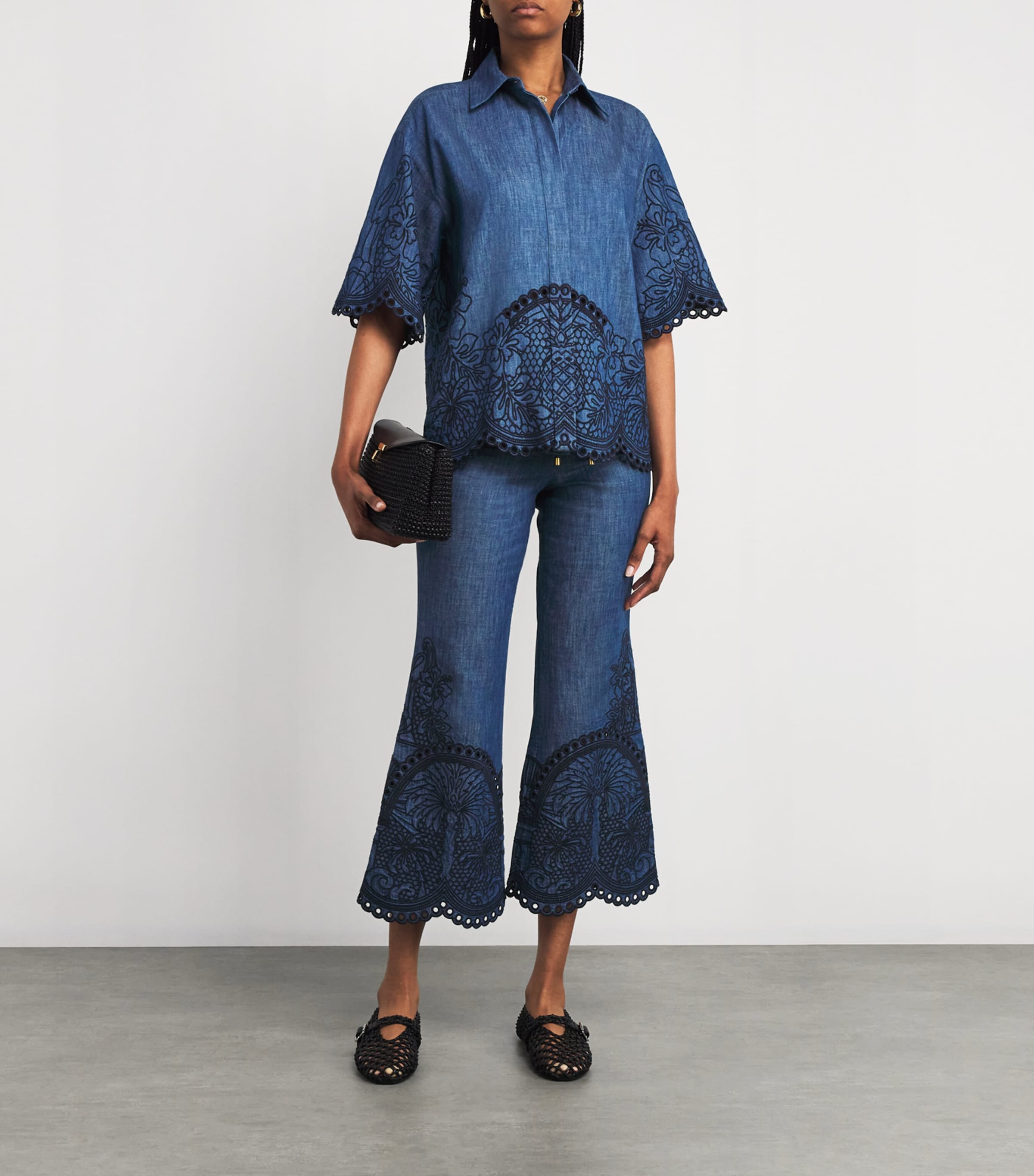 Denim Coco Flared Trousers RWBLU RAILWAY BLUE Image 2