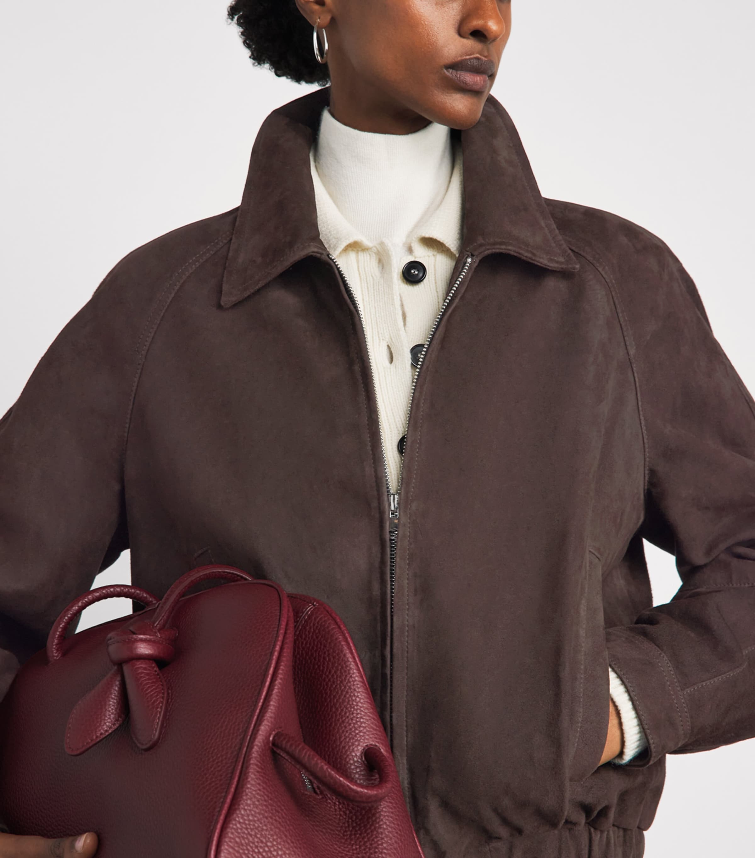 CHAROUX Womens Suede Mimi Cropped Jacket Choc Brown Image 3
