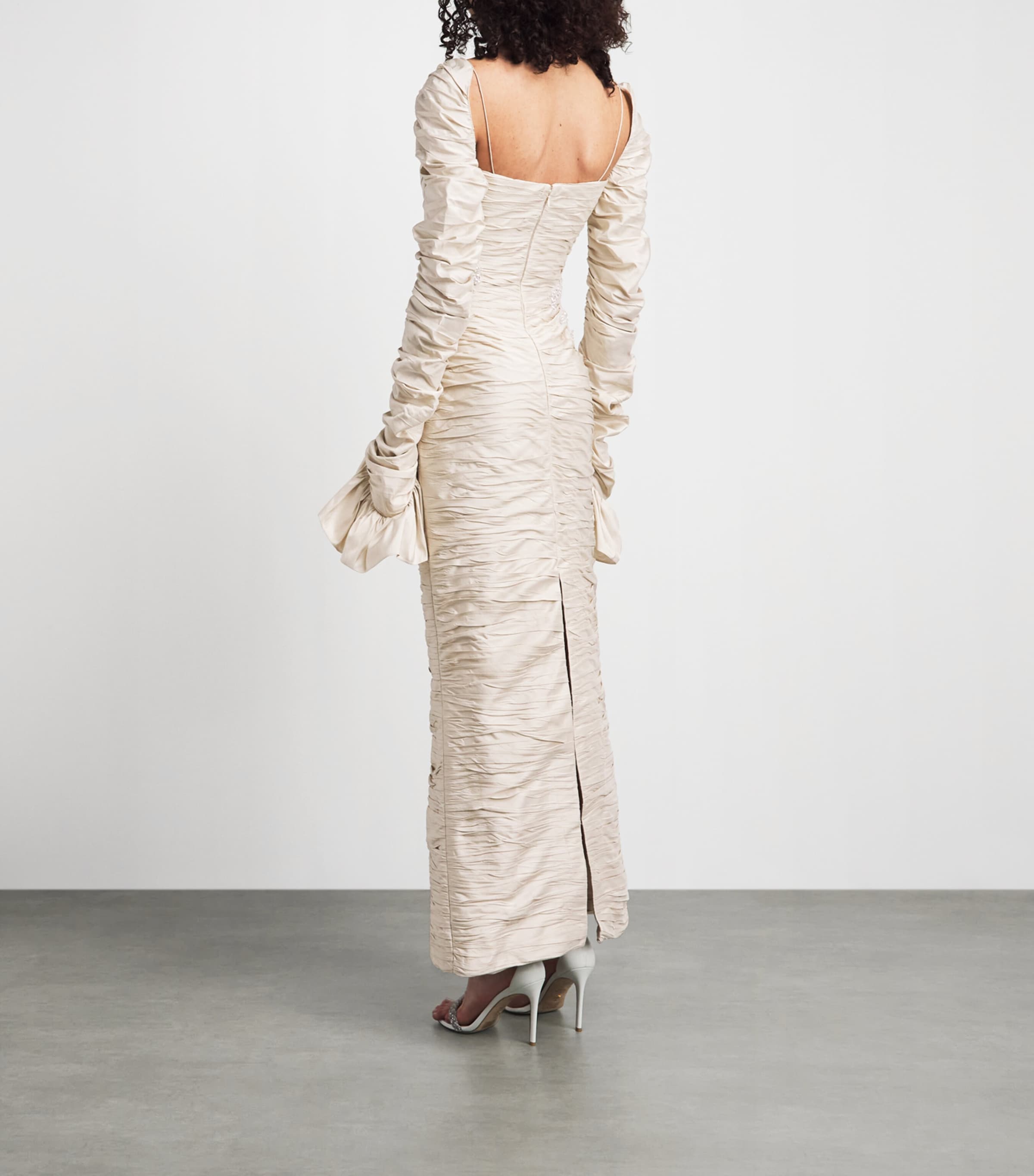 Sandra Mansour Womens Silk Embellished Daydream Gown Asis C White Image 4