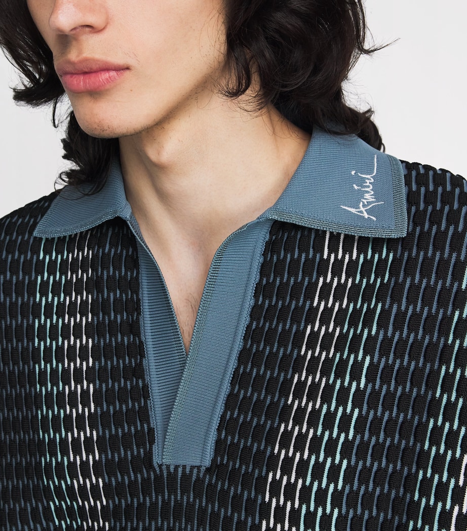 AMIRI Mens Stripe Embroidered Polo Sweater Blue Image 3