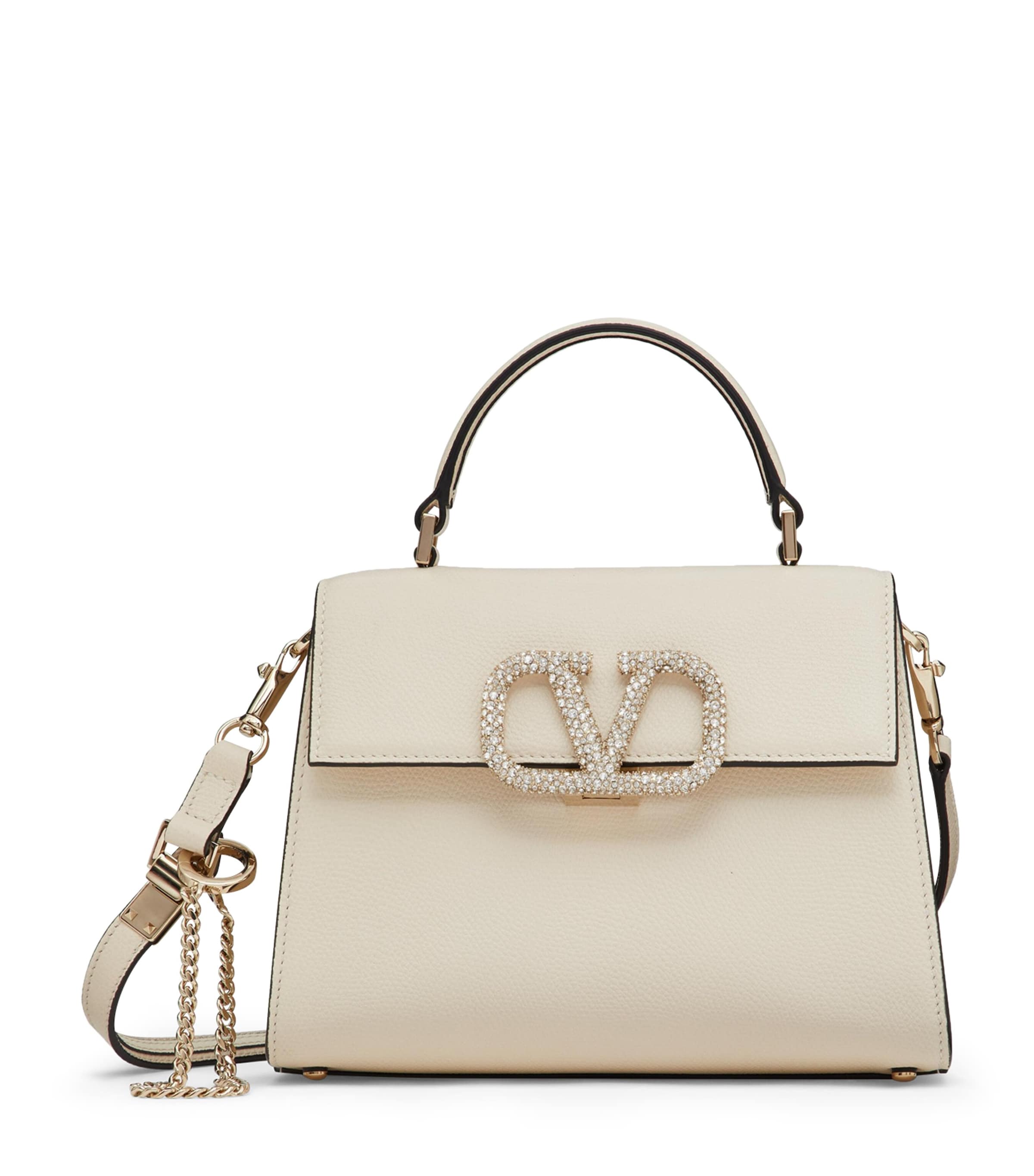 Valentino Garavani Small Calfskin Logo-embellished Top-handle Bag In Ivory