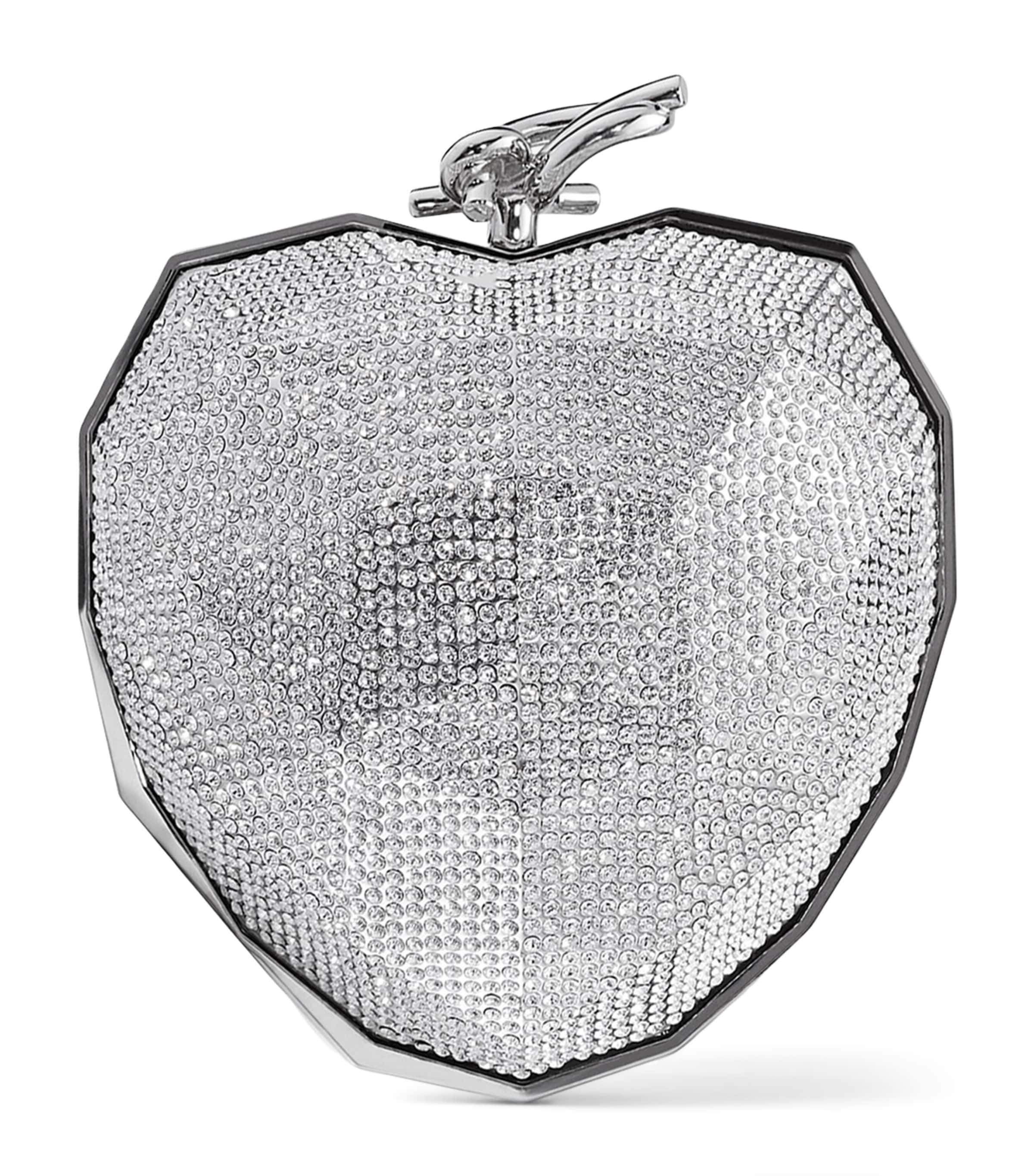 Jimmy Choo Crystal-embellished Heart Clutch Bag In Silver